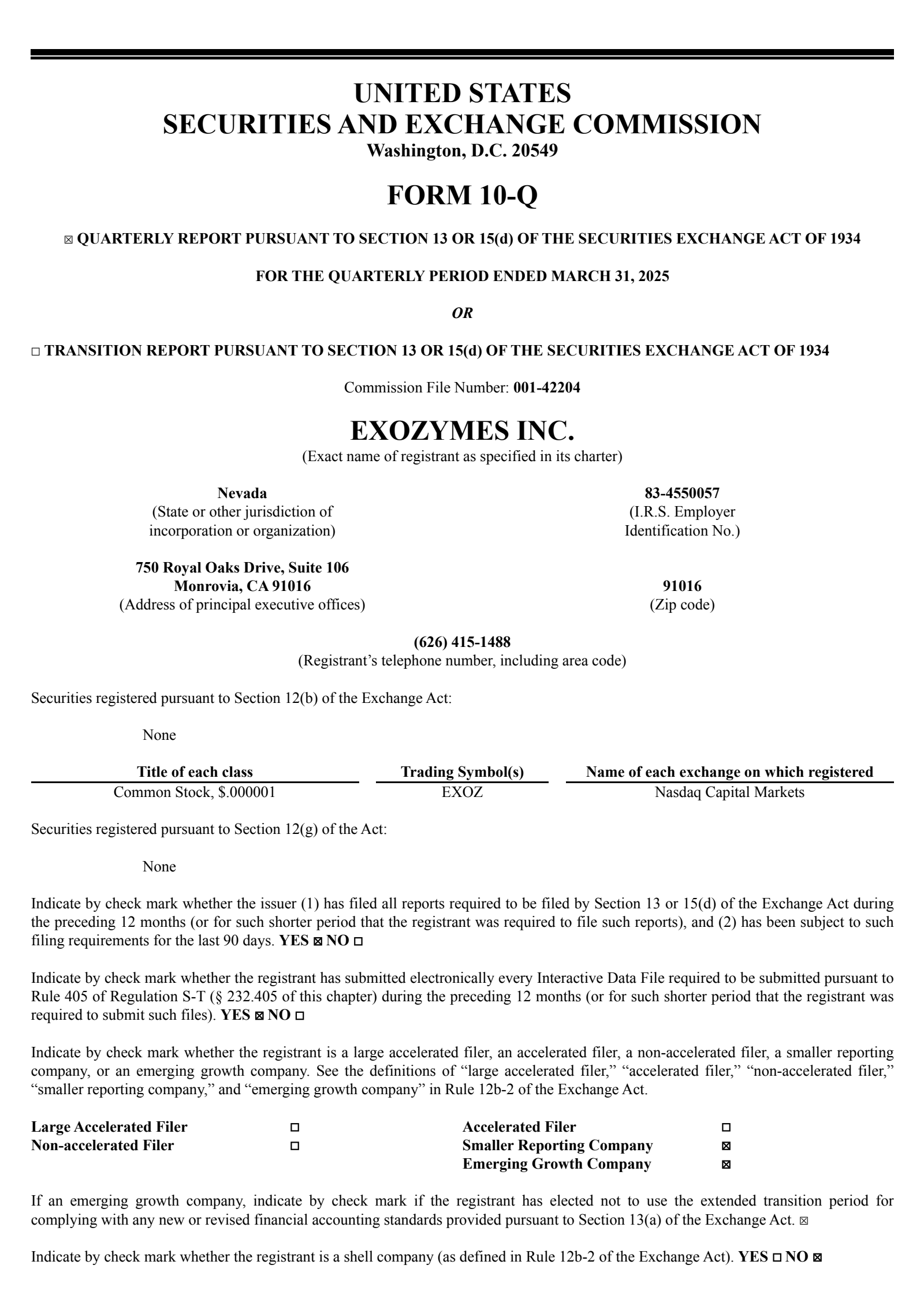 Exozymes' Q1 2025 Quarterly report