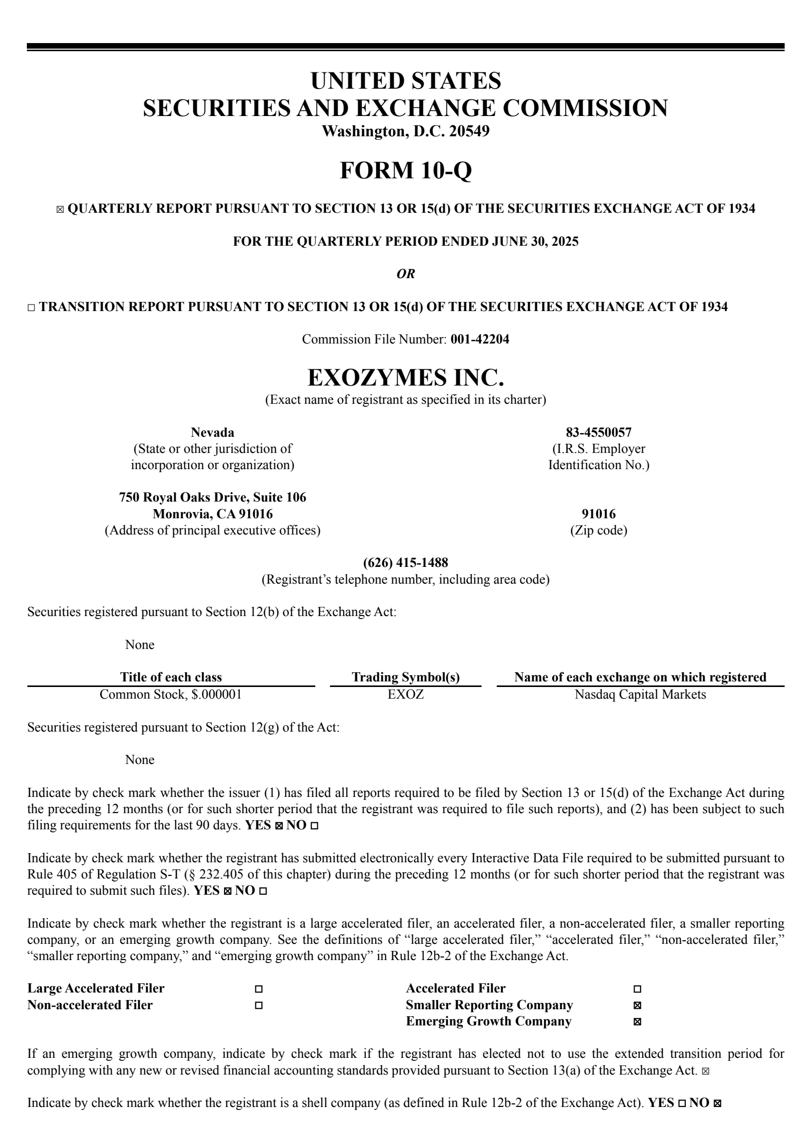 eXoZymes' Q2 2025 Quarterly report
