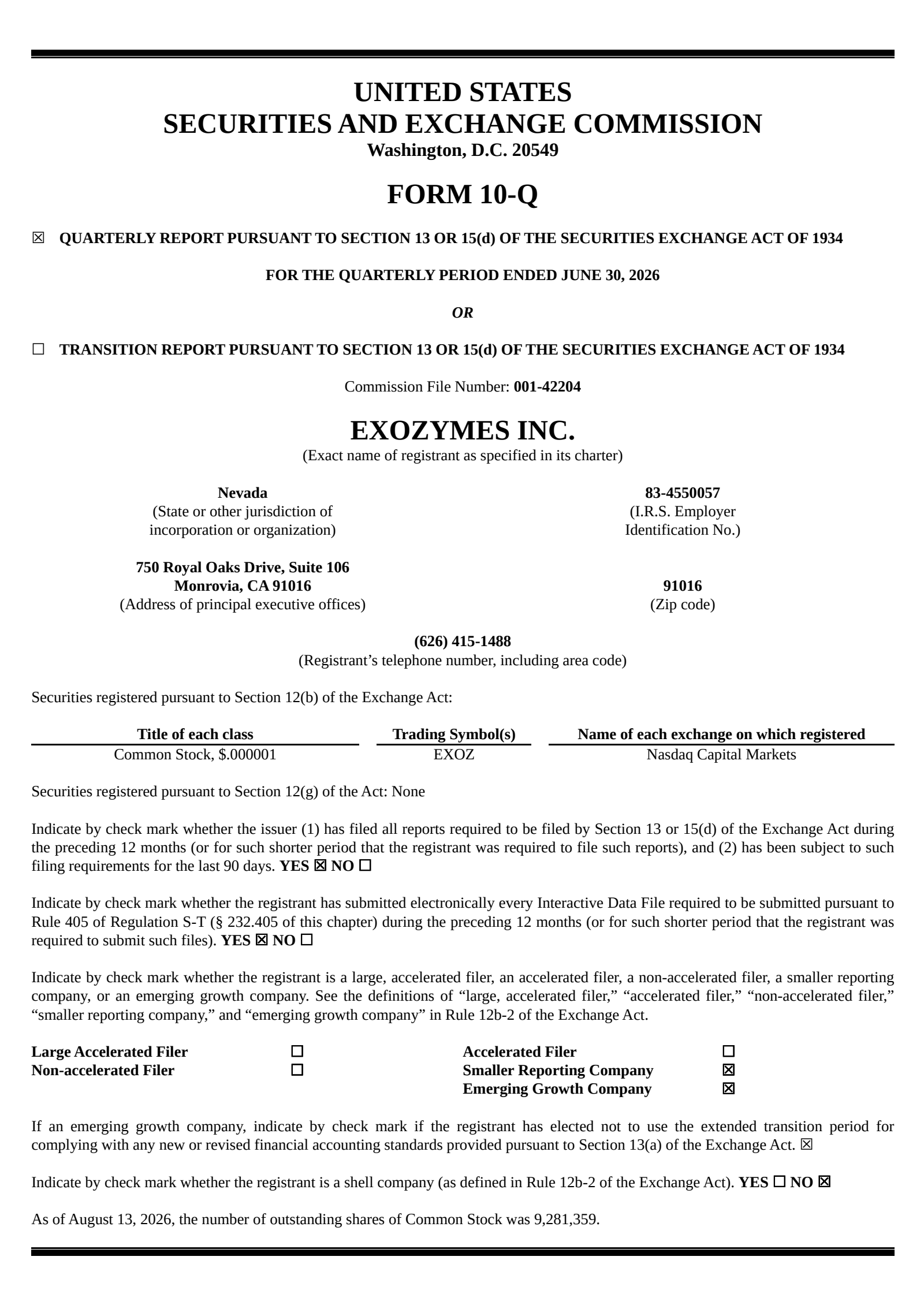 eXoZymes' Q2 2026 Quarterly report
