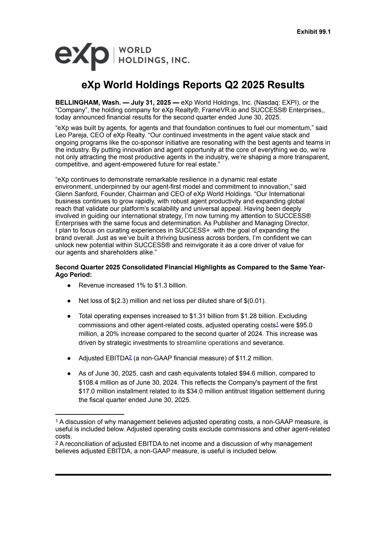Exp World's Q2 2025 Press Release