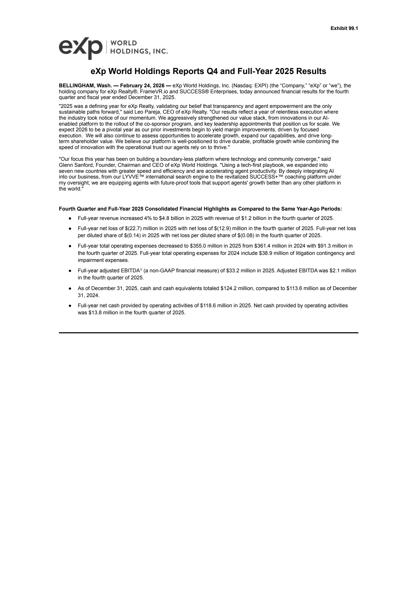 Exp World's Q4 2025 Press Release