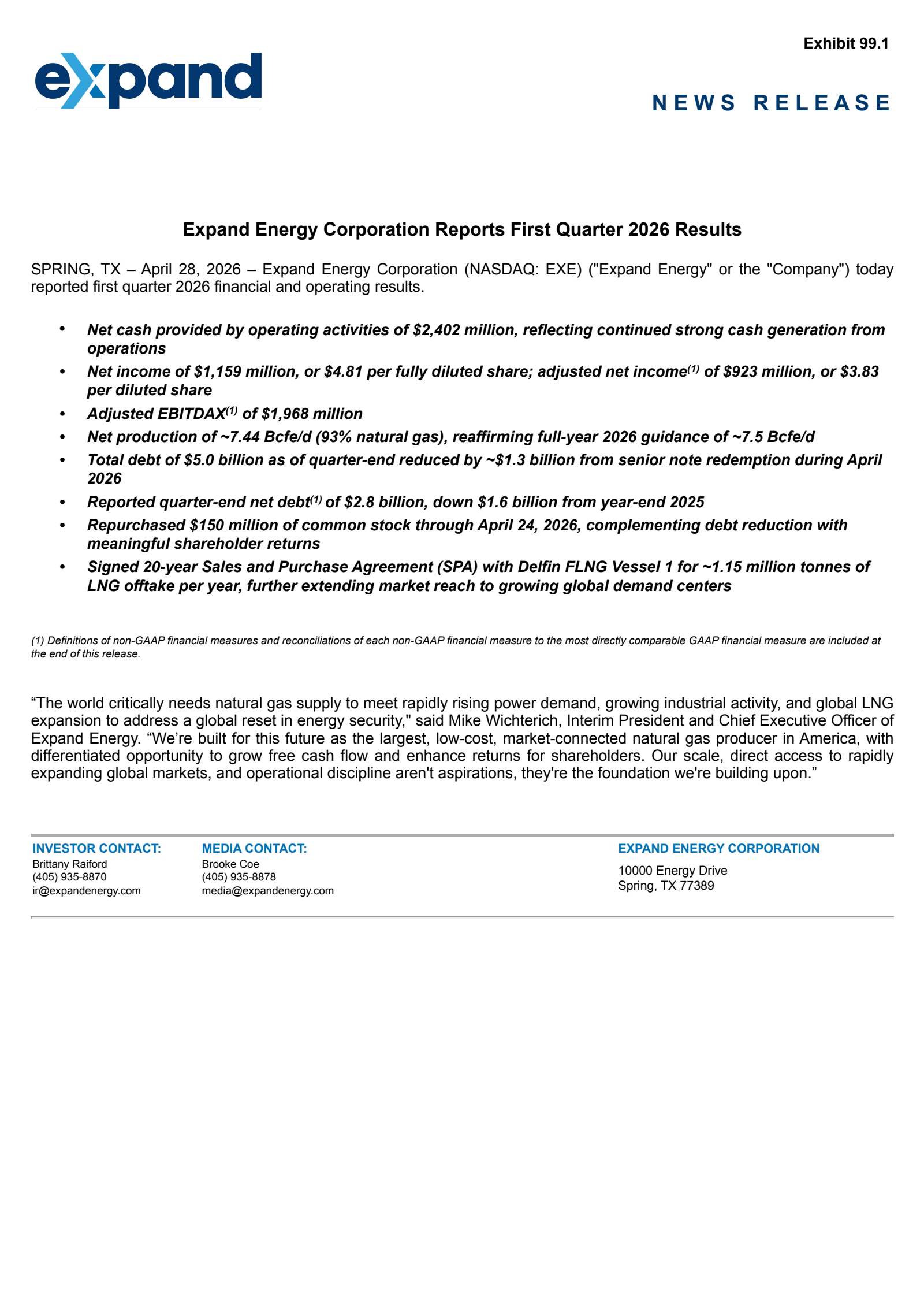 Expand Energy's Q1 2026 Press Release