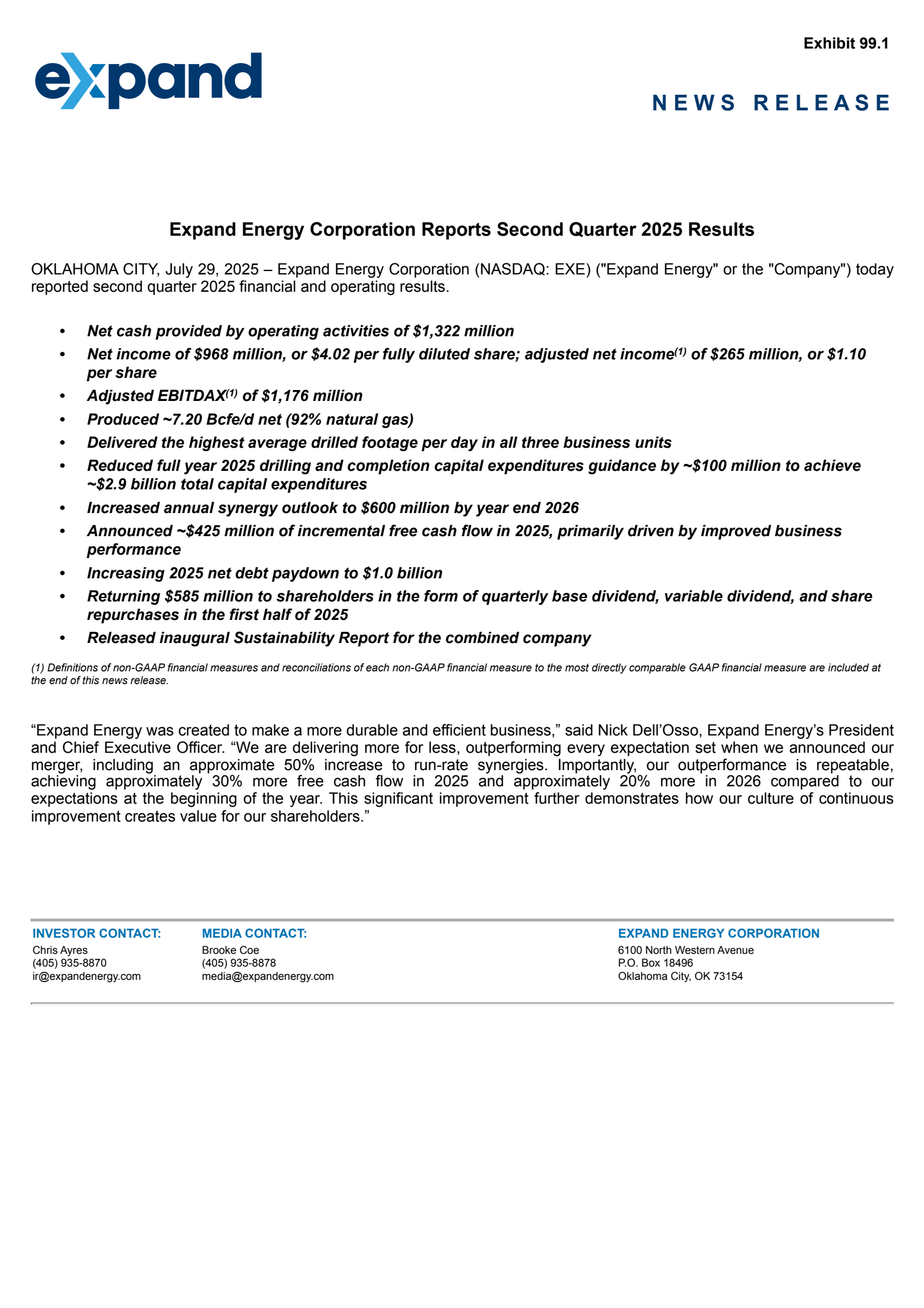 Expand Energy's Q2 2025 Press Release