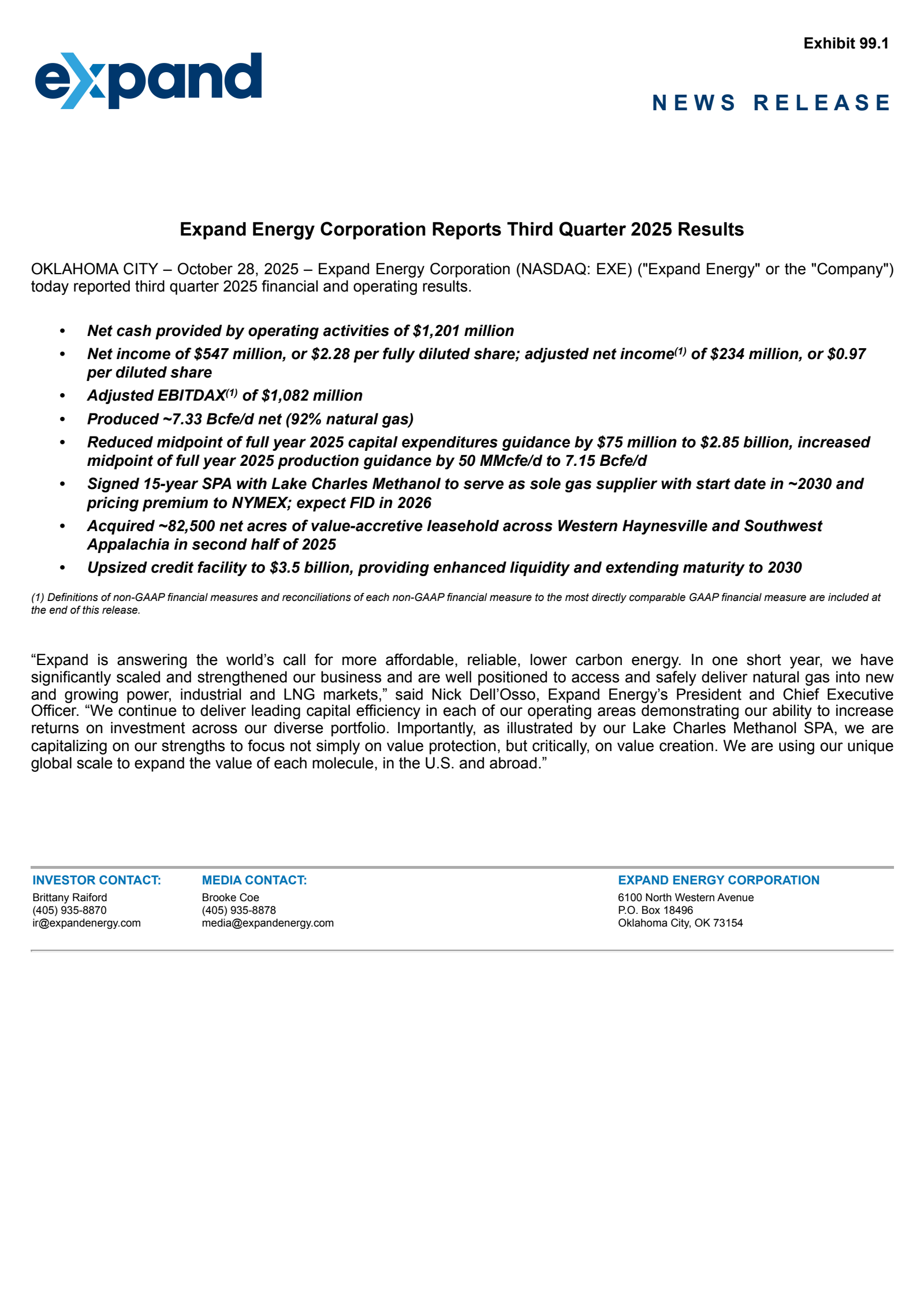 Expand Energy's Q3 2025 Earnings Release