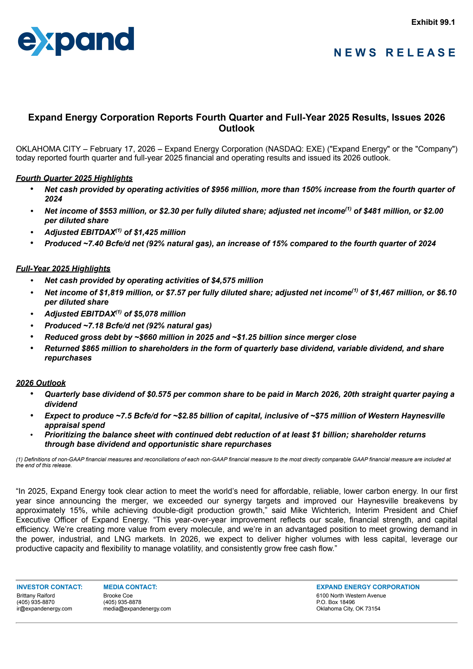 Expand Energy's Q4 2025 Press Release