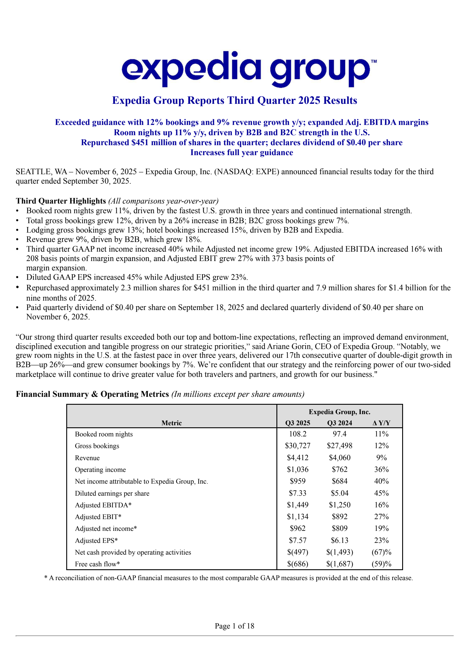 Expedia Group's Q3 2025 Earnings Release