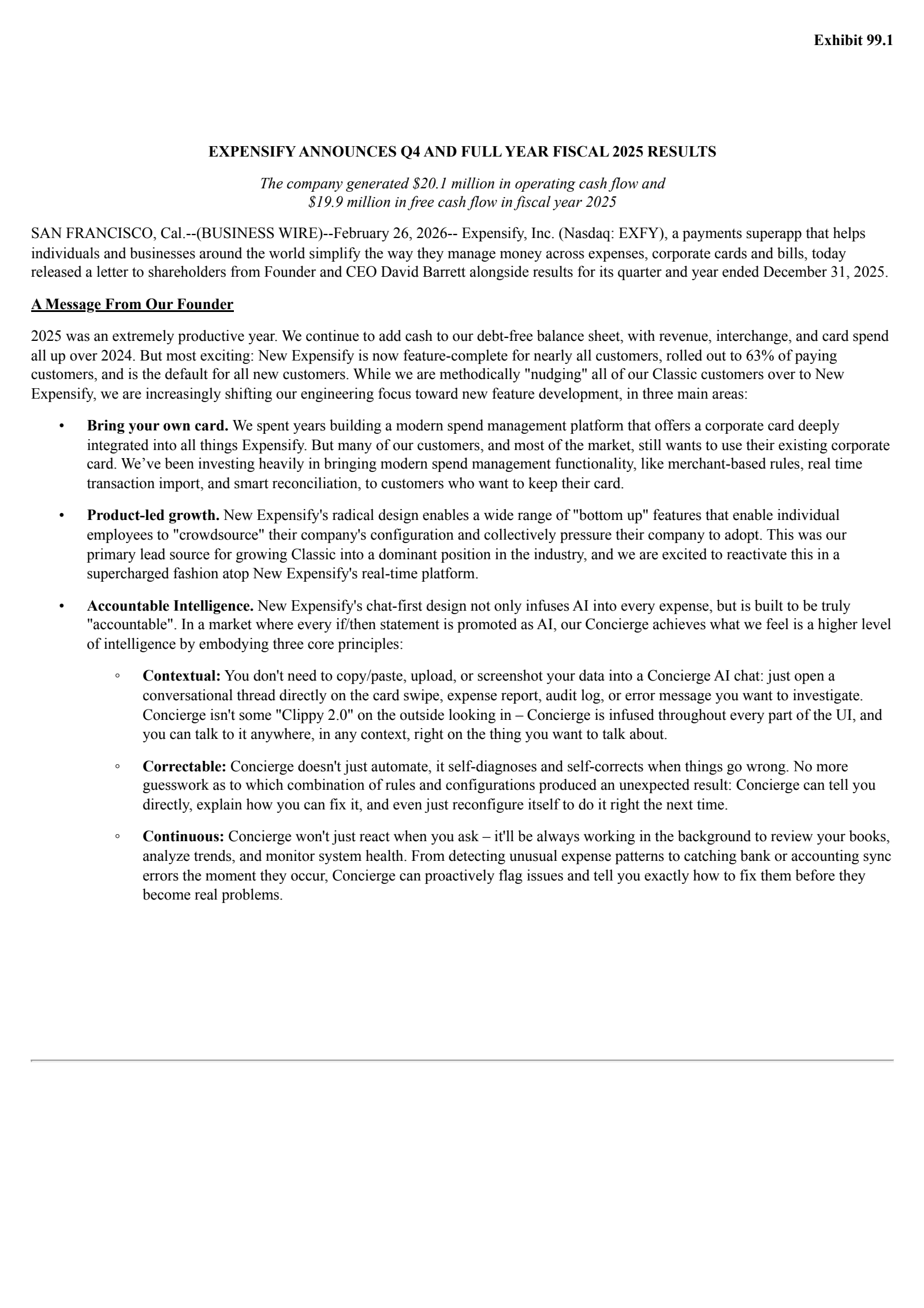 Expensify's Q4 2025 Press Release