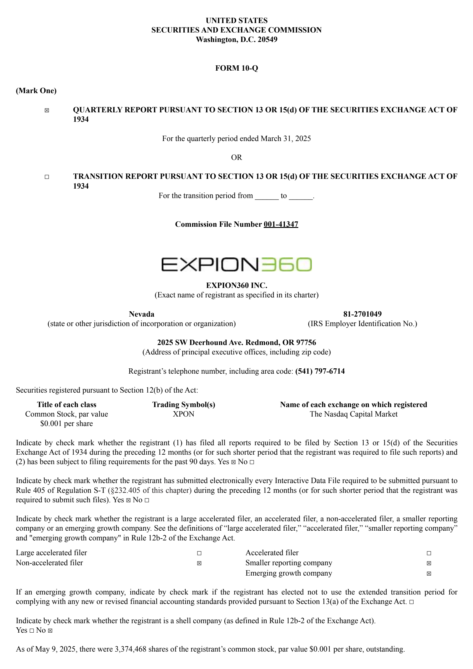 Expion360's Q1 2025 Quarterly report