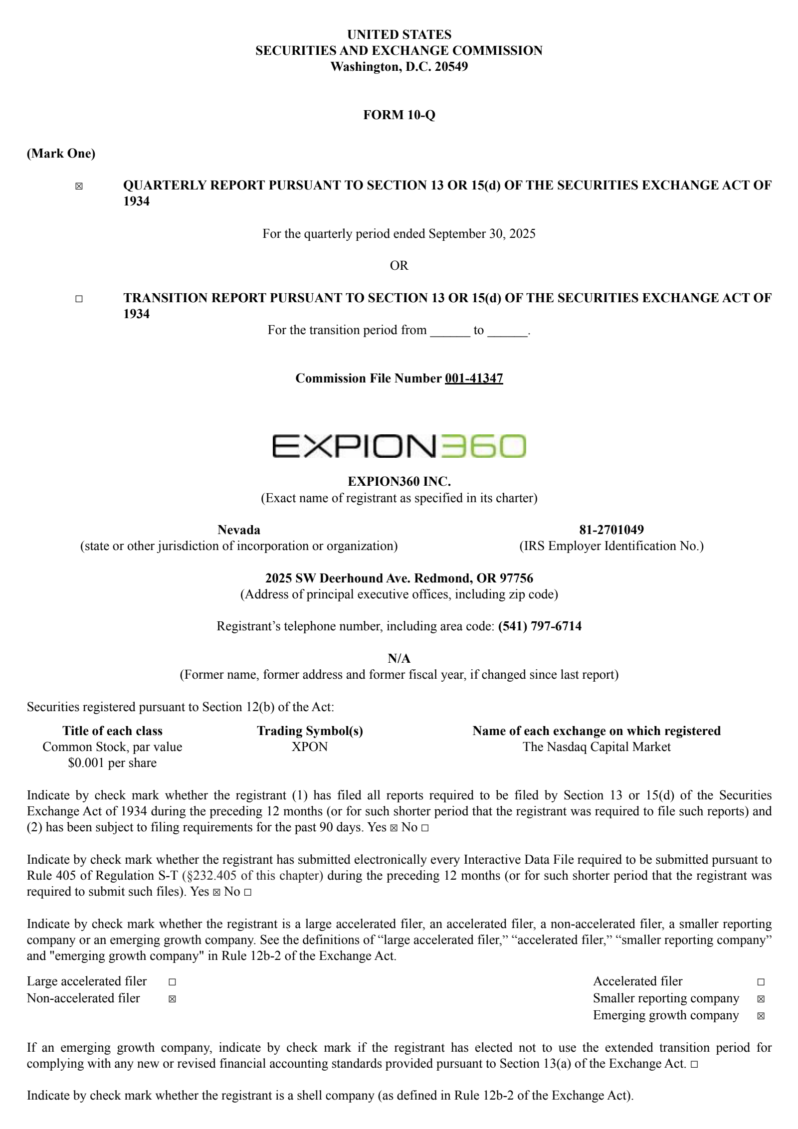 Expion360's Q3 2025 Quarterly Report