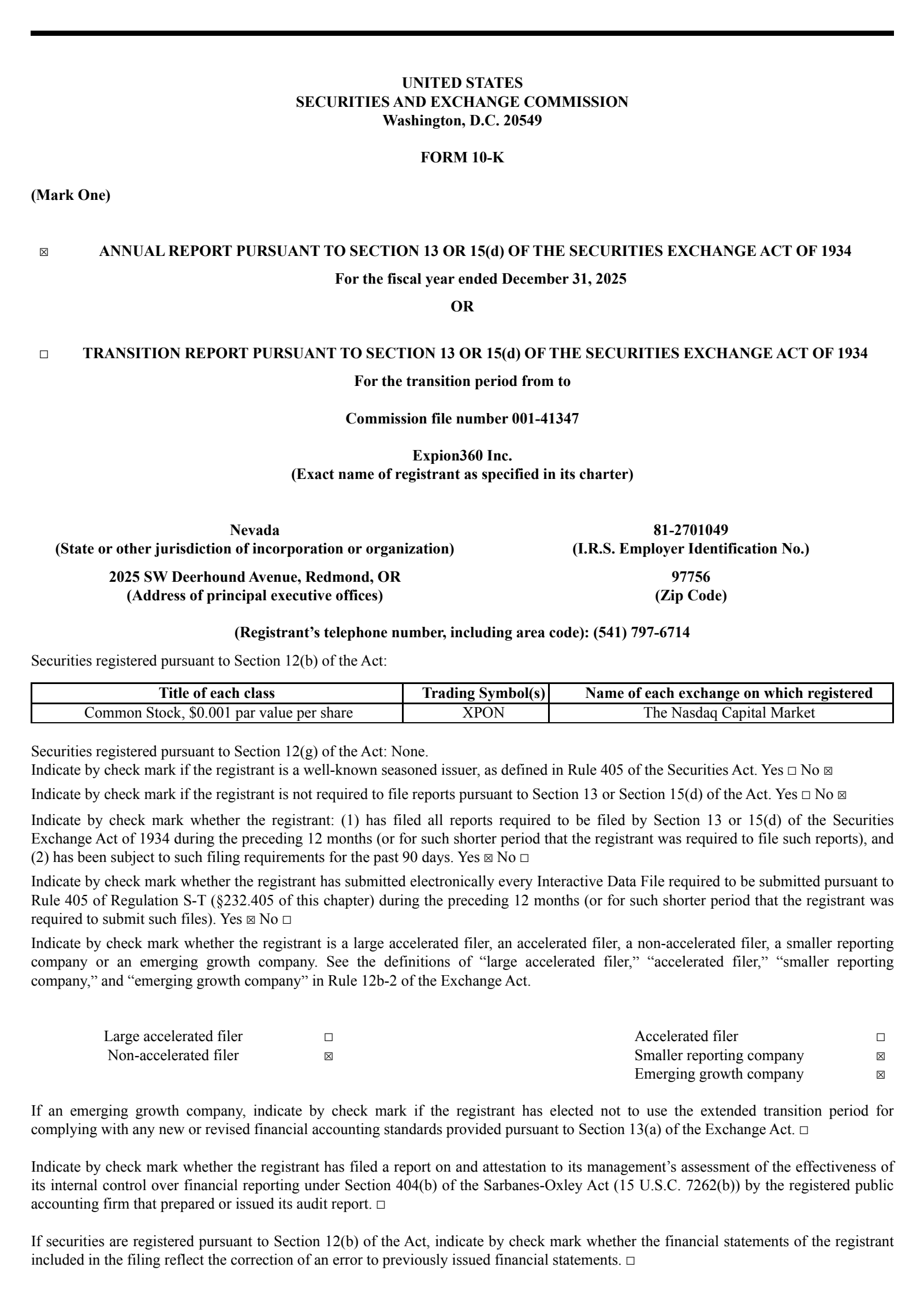 Expion360's Q4 2025 Annual report