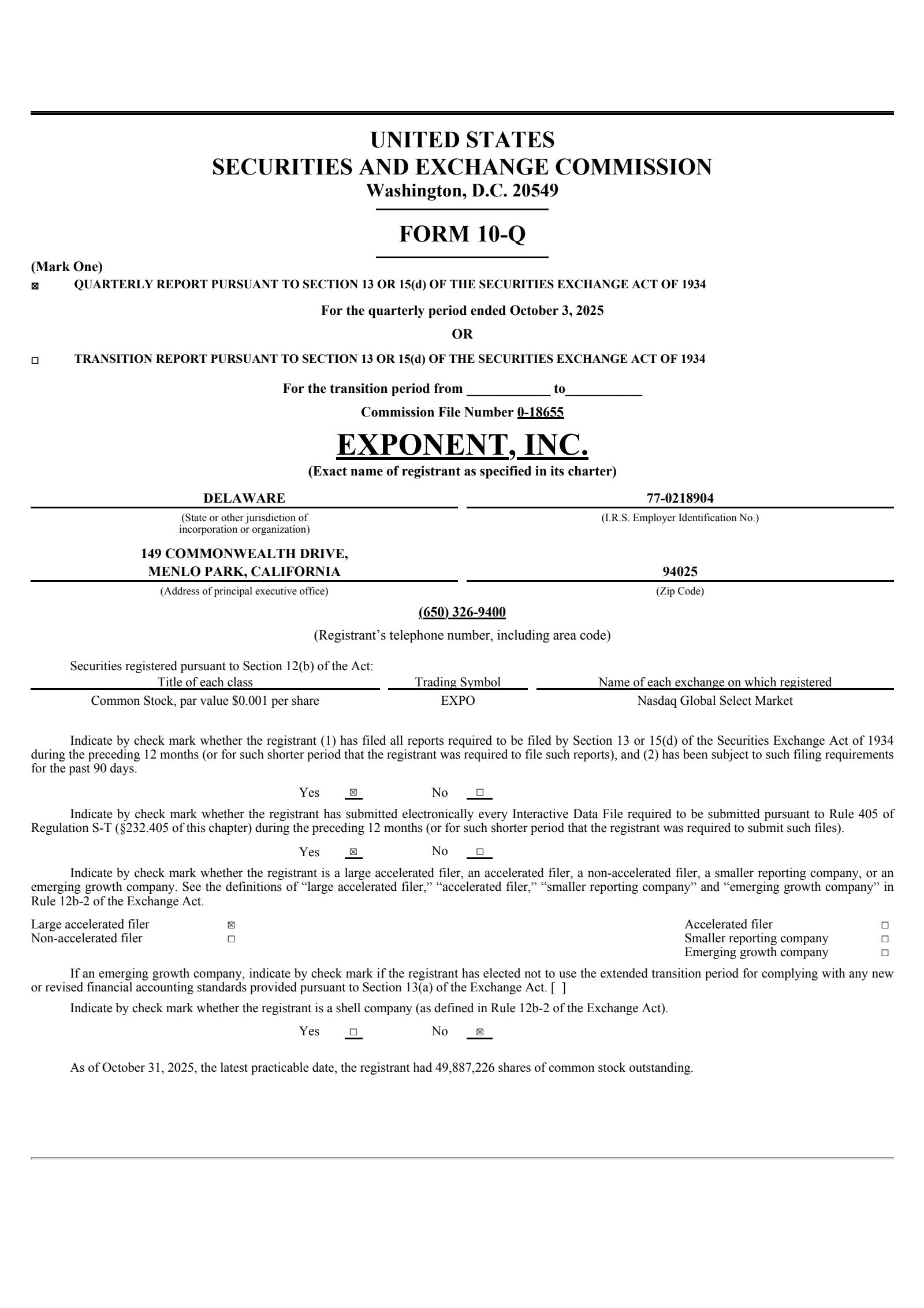 Exponent's Q3 2025 Quarterly Report