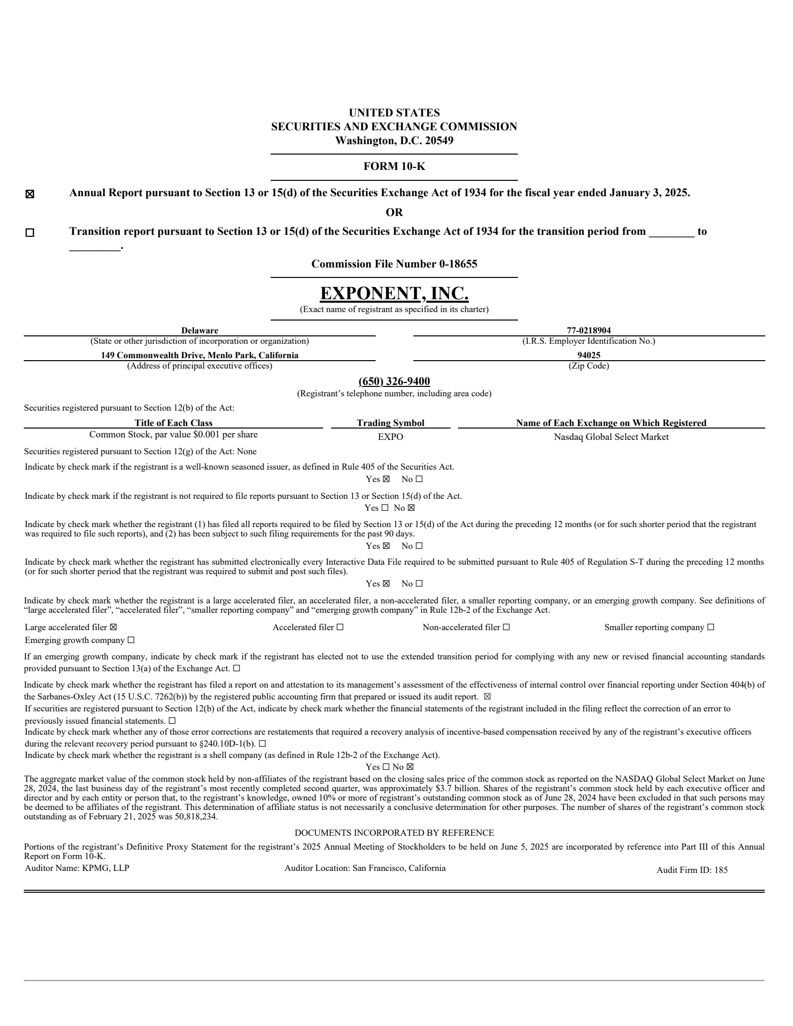 Exponent's Q4 2024 Annual Report