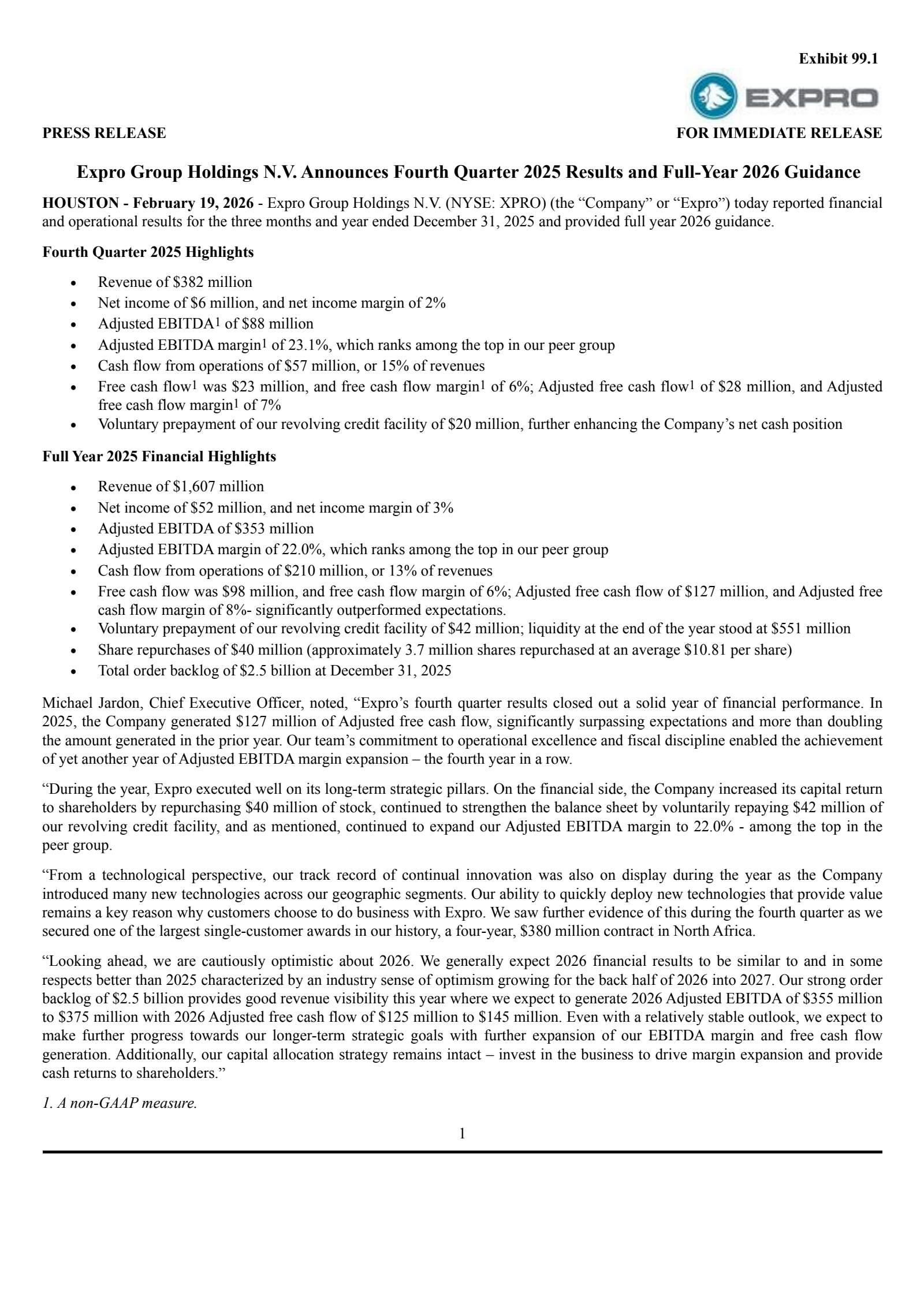 Expro Group's Q4 2025 Press Release