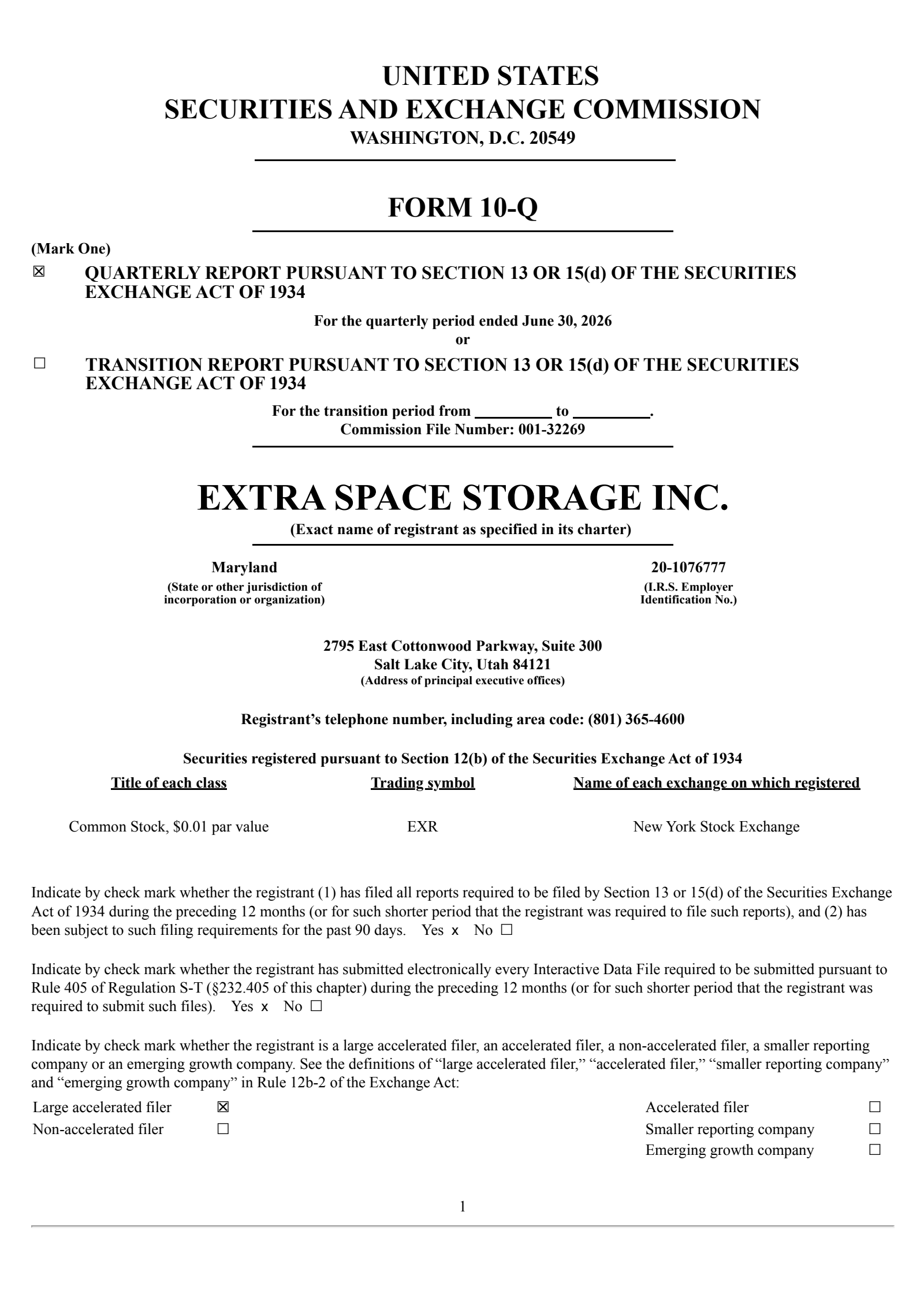 Extra Space Storage's Q2 2026 Quarterly report