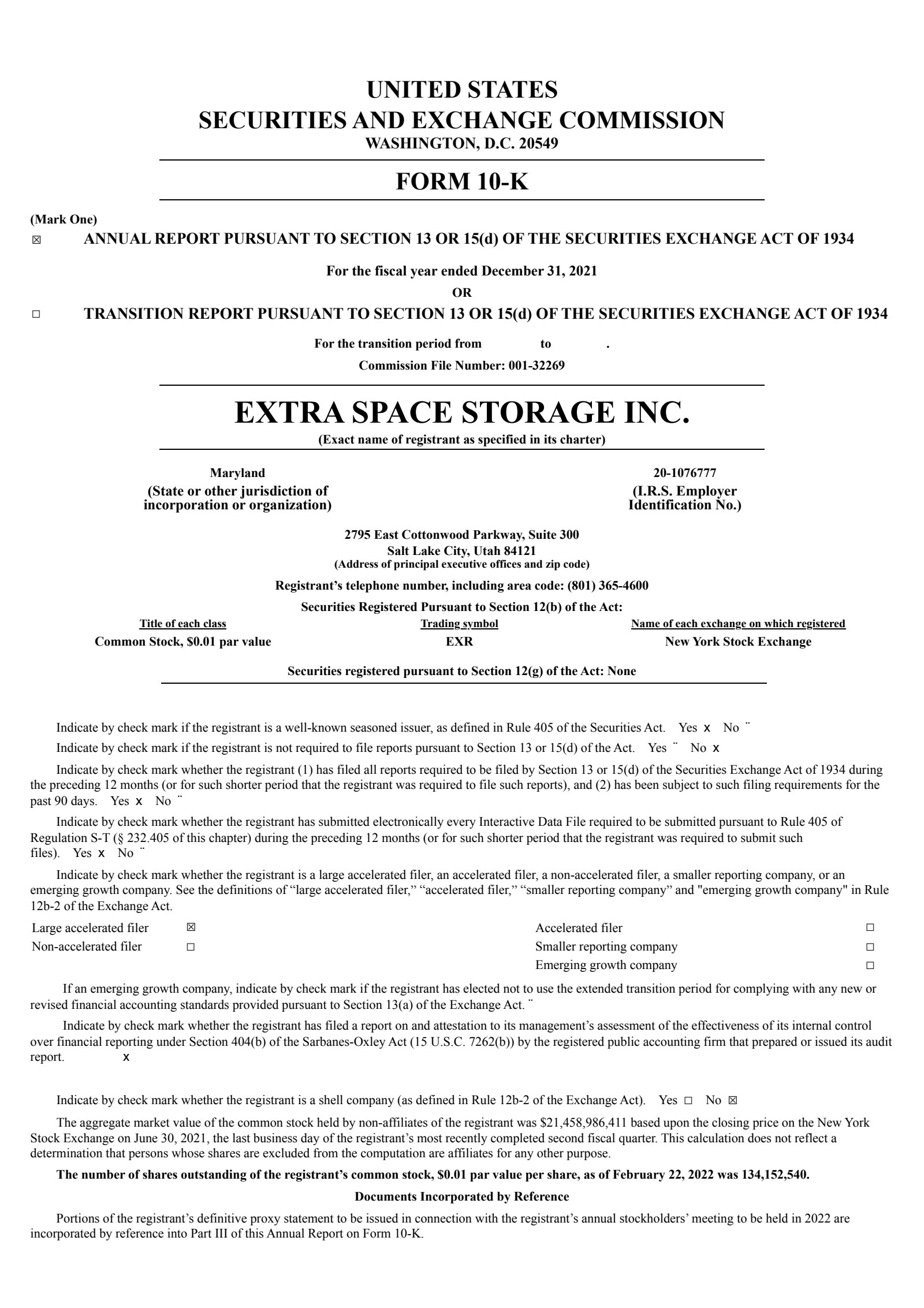 Extra Space Storage's Q4 2021 Annual report