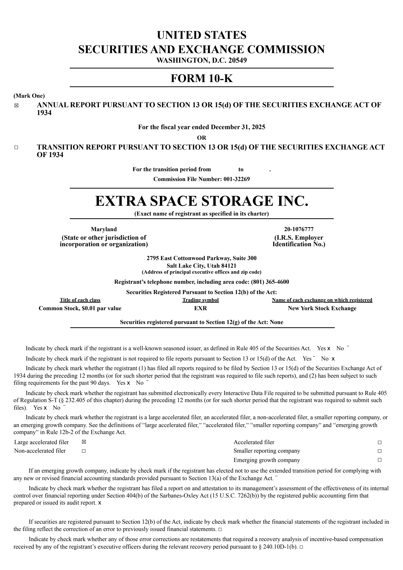 Extra Space Storage's Q4 2025 Annual report