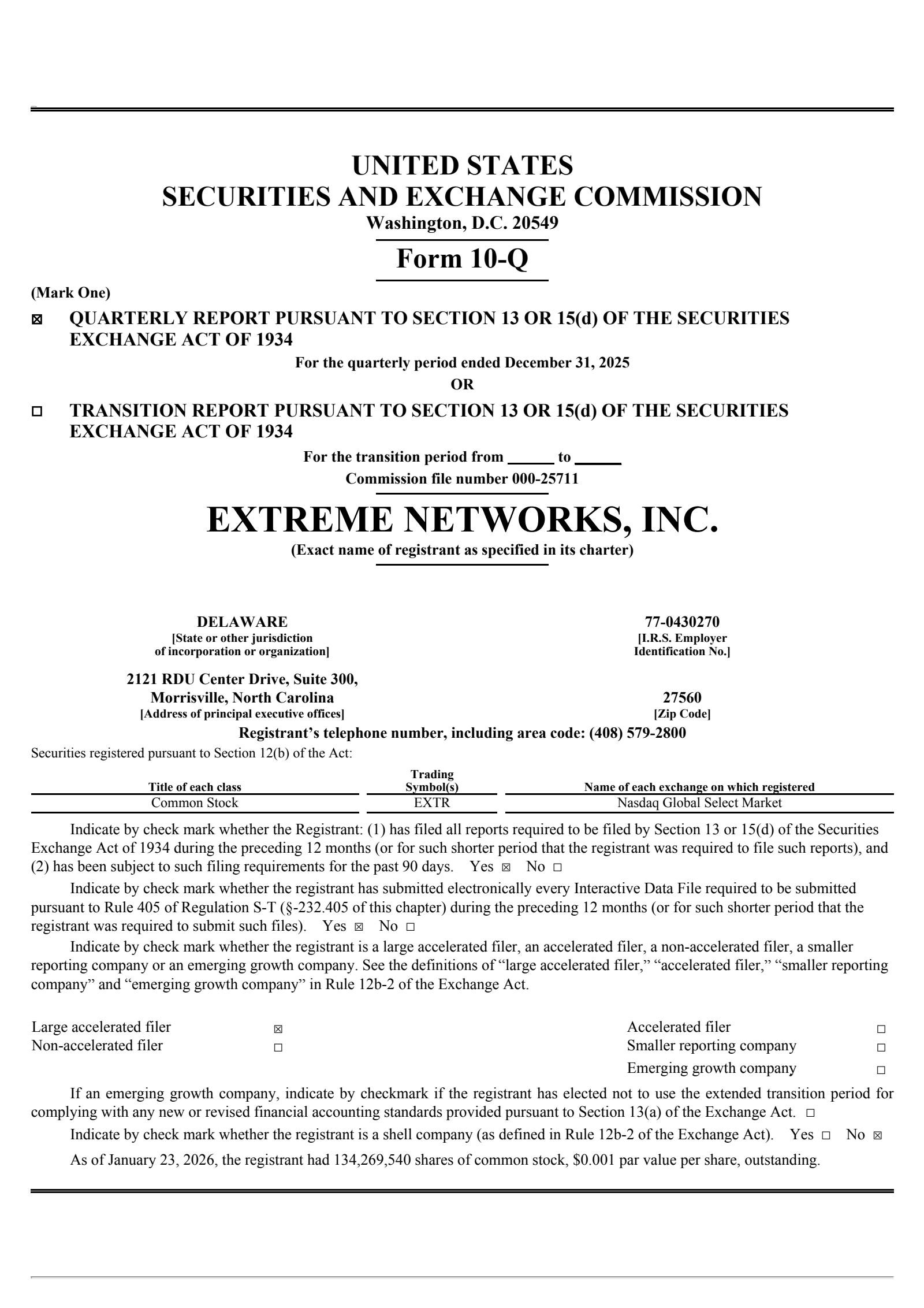 Extreme Networks' Q2 2026 Quarterly report