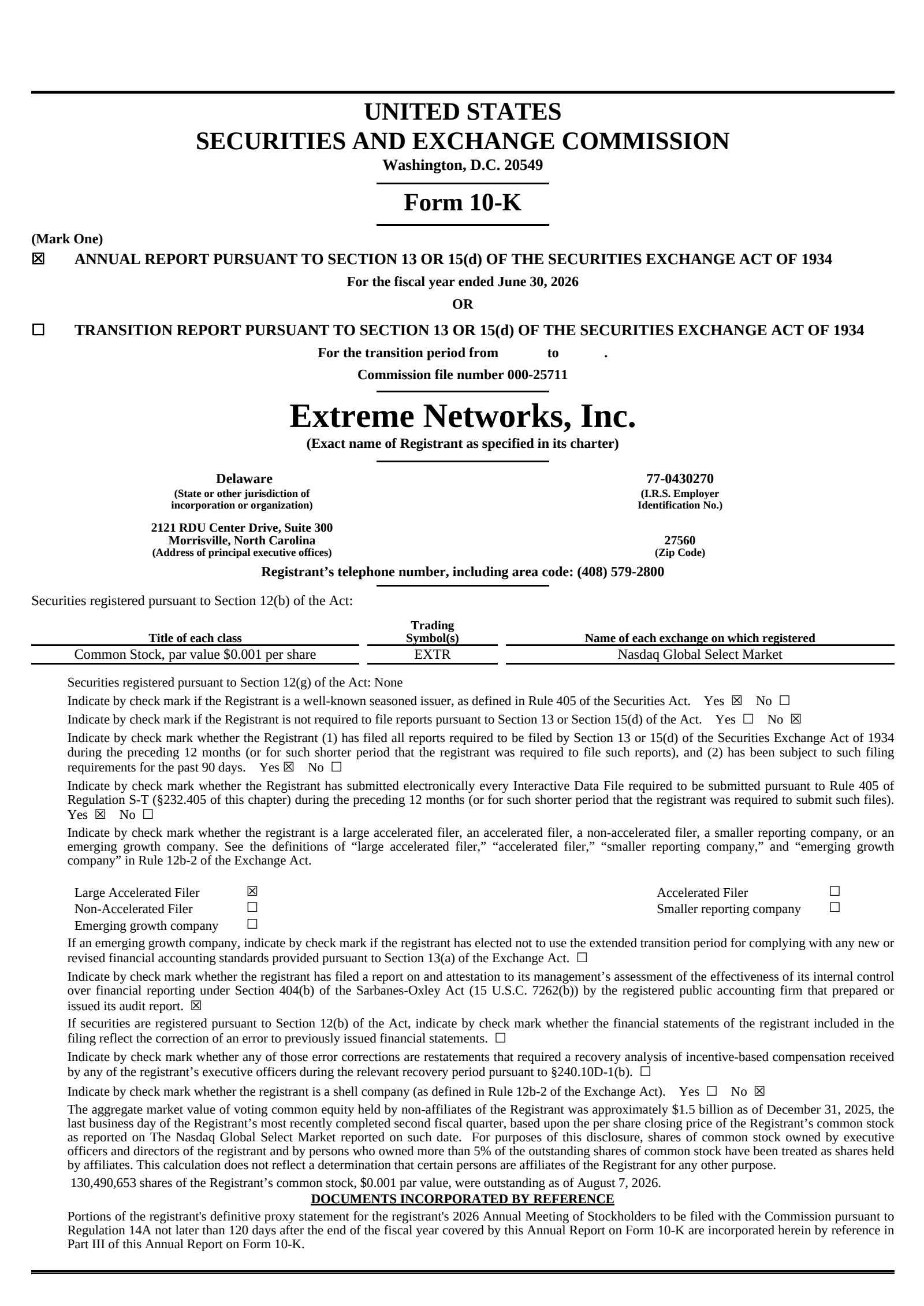 Extreme Networks' Q4 2026 Annual report