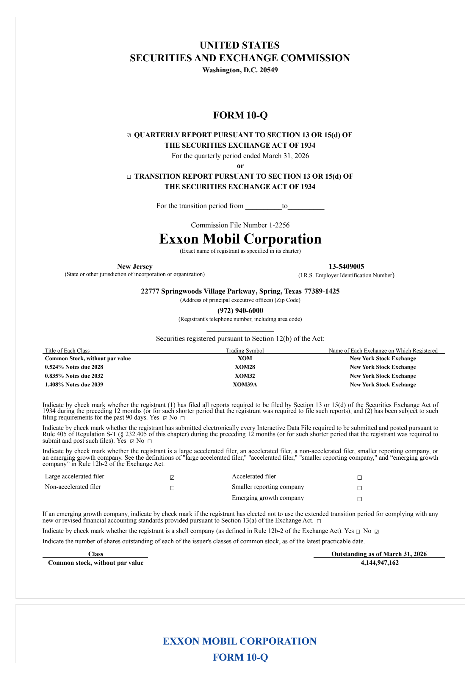 ExxonMobil's Q1 2026 Quarterly report