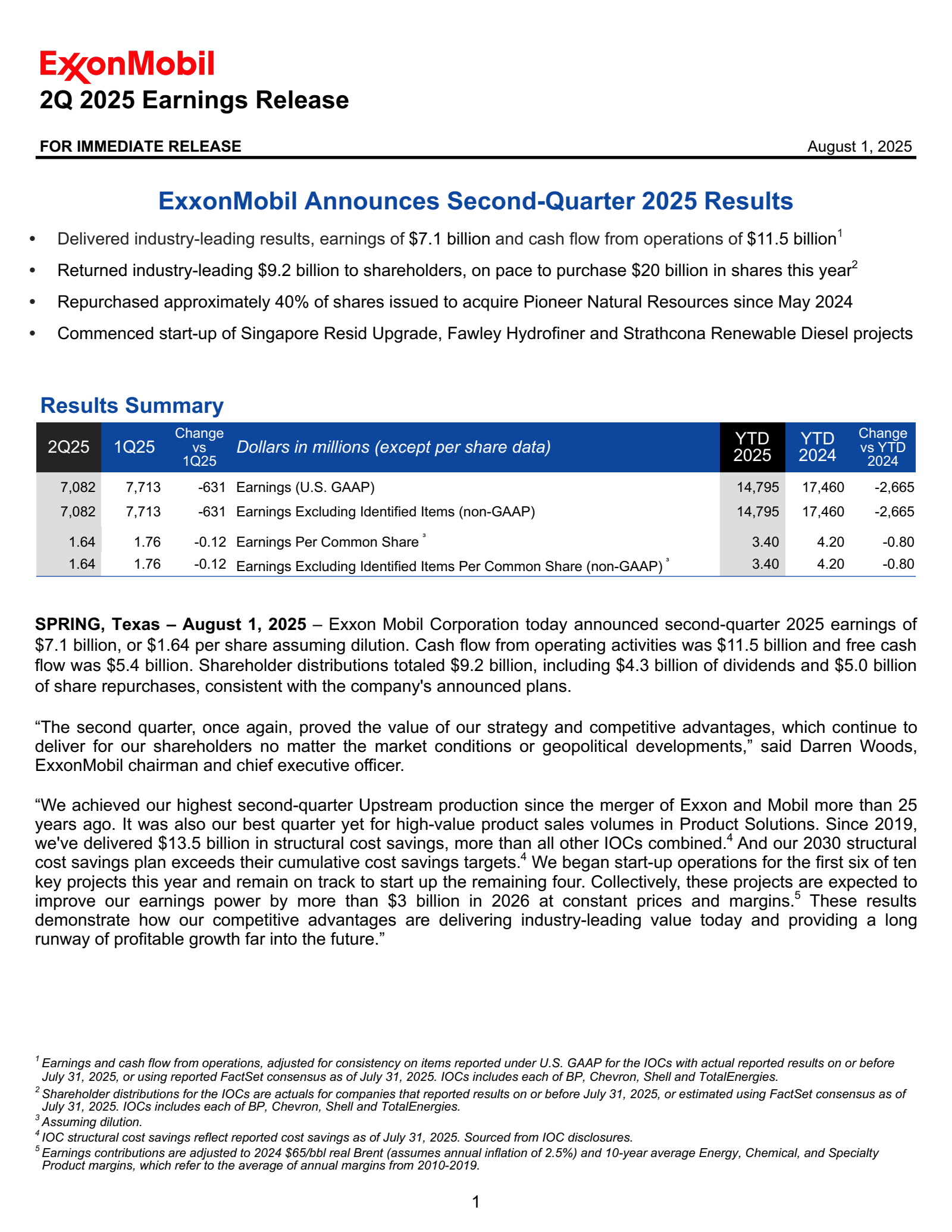 Exxon Mobil's Q2 2025 Press Release