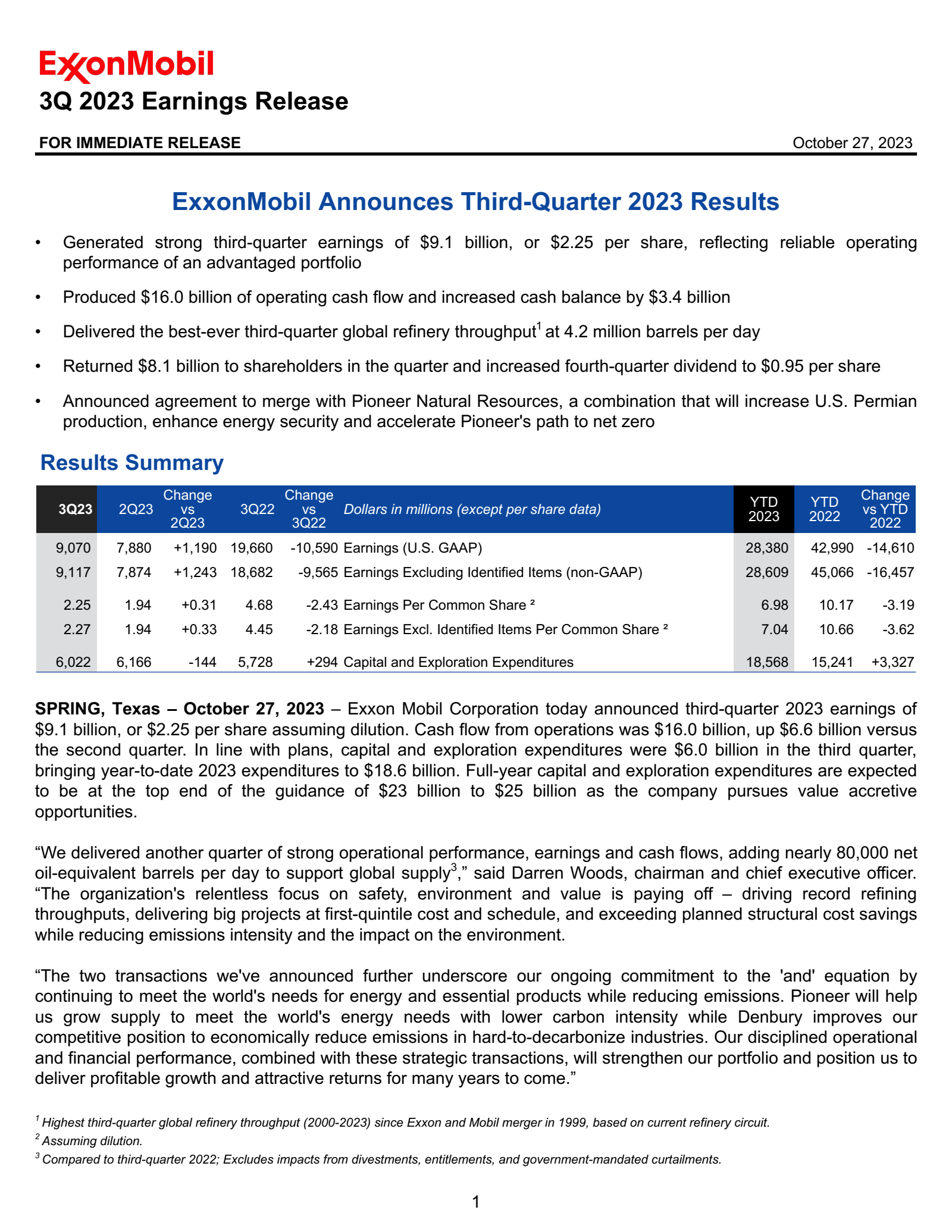 ExxonMobil's Q3 2023 Earnings Release