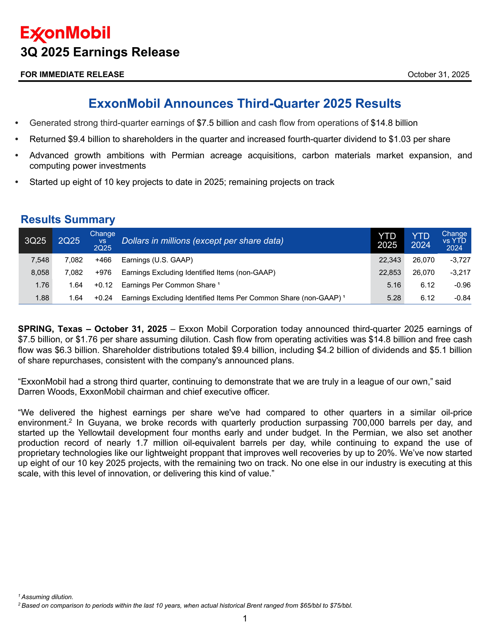 ExxonMobil's Q3 2025 Earnings Release