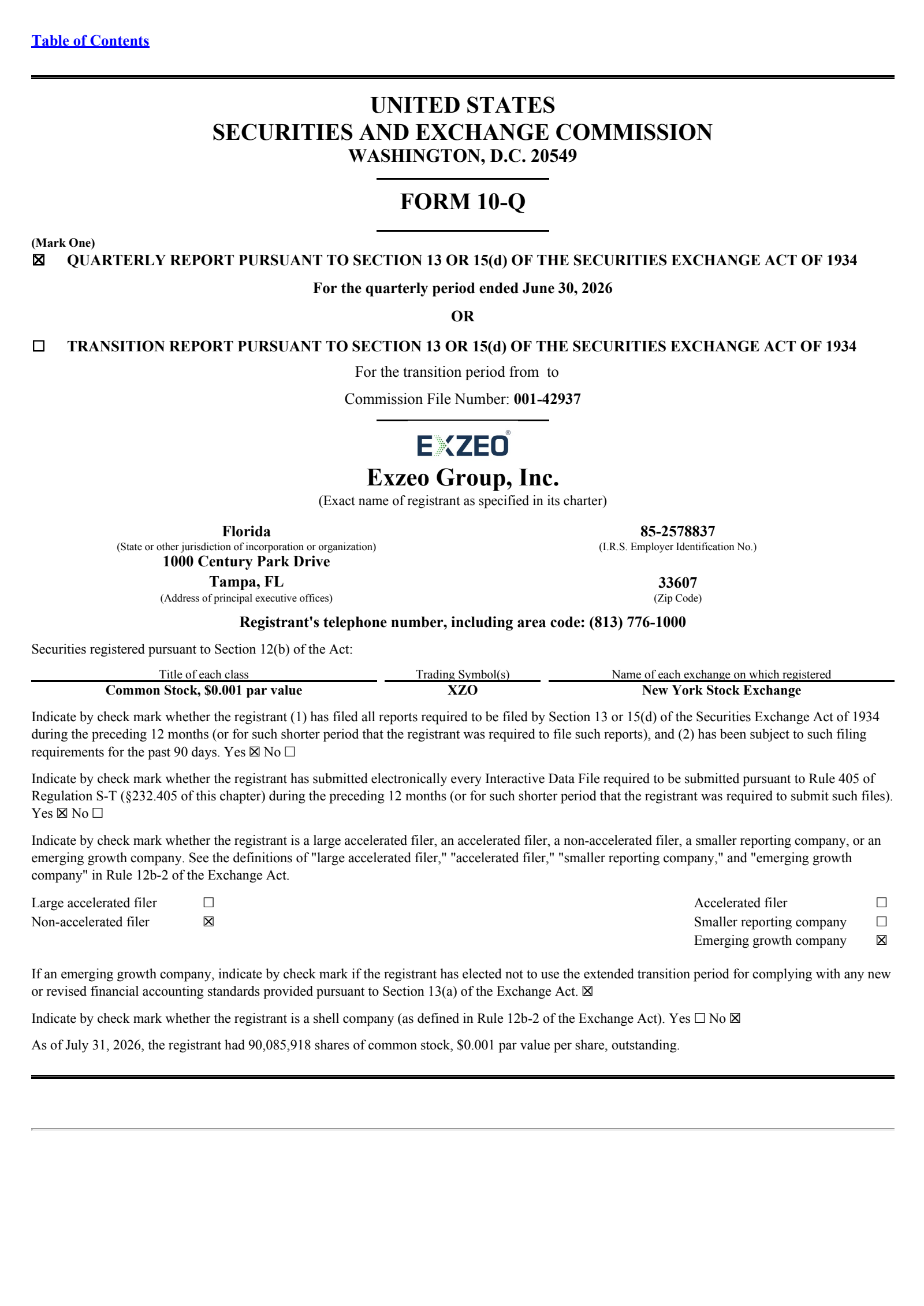 Exzeo Group's Q2 2026 Quarterly report