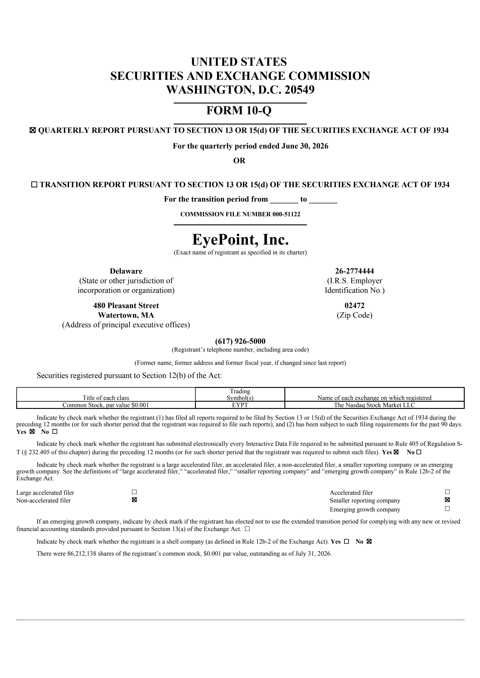 Eyepoint Pharmaceuticals' Q2 2026 Quarterly report