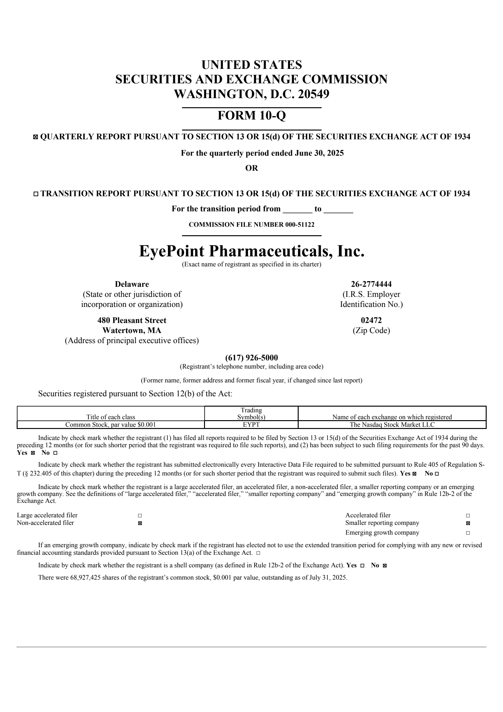 Eyepoint Pharmaceuticals' Q2 2025 Quarterly report