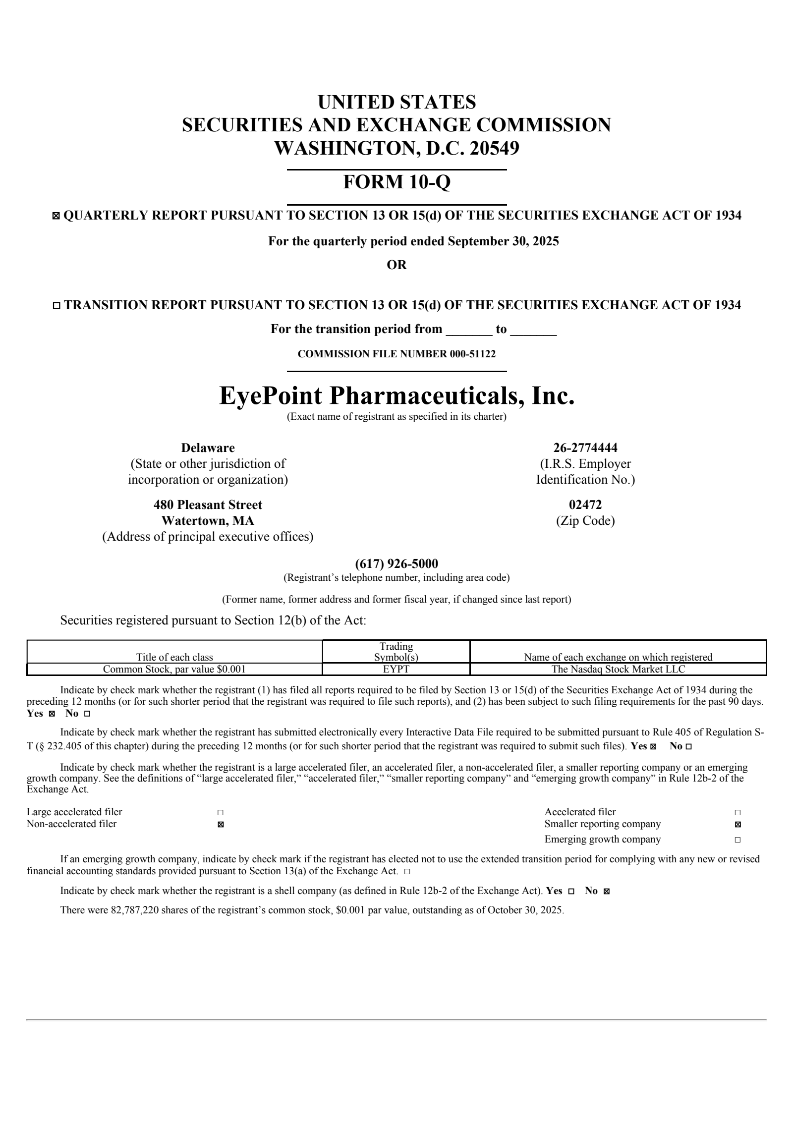 Eyepoint Pharmaceuticals' Q3 2025 Quarterly Report
