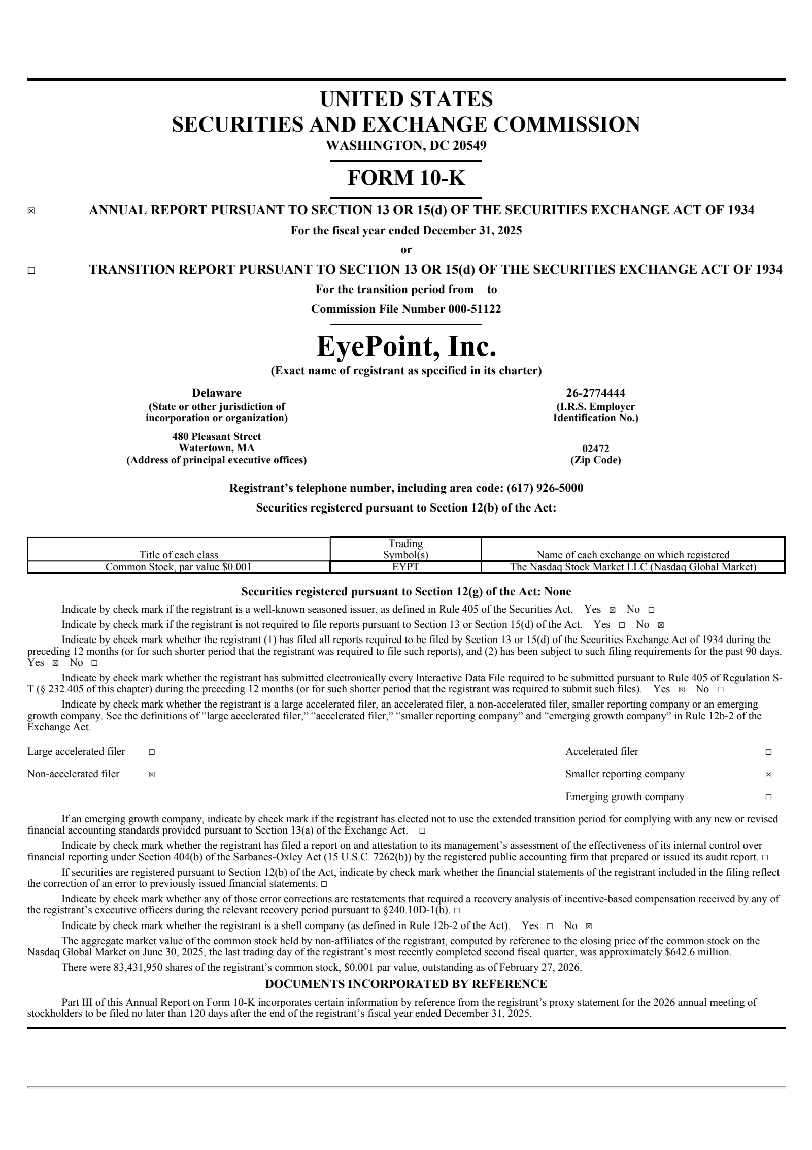 Eyepoint Pharmaceuticals' Q4 2025 Annual report