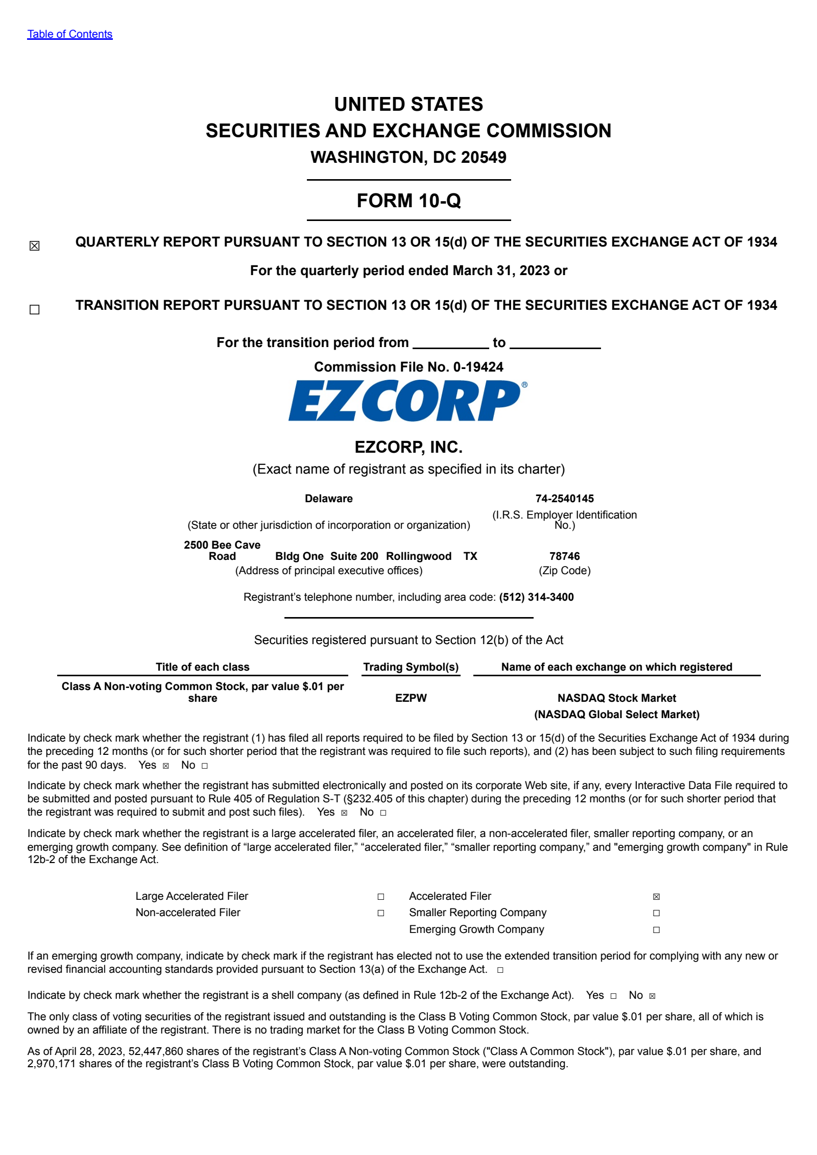 EZCORP's Q2 2023 Quarterly report