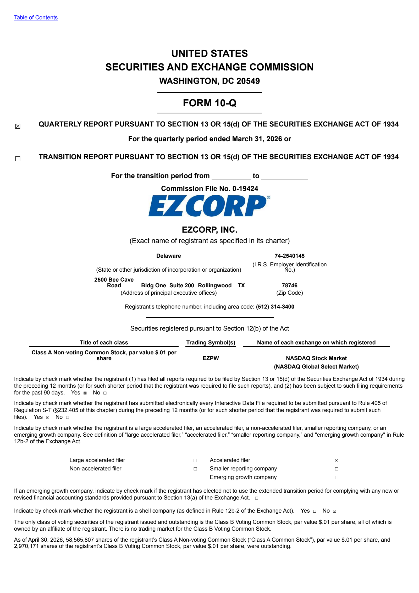 EZCORP's Q2 2026 Quarterly report