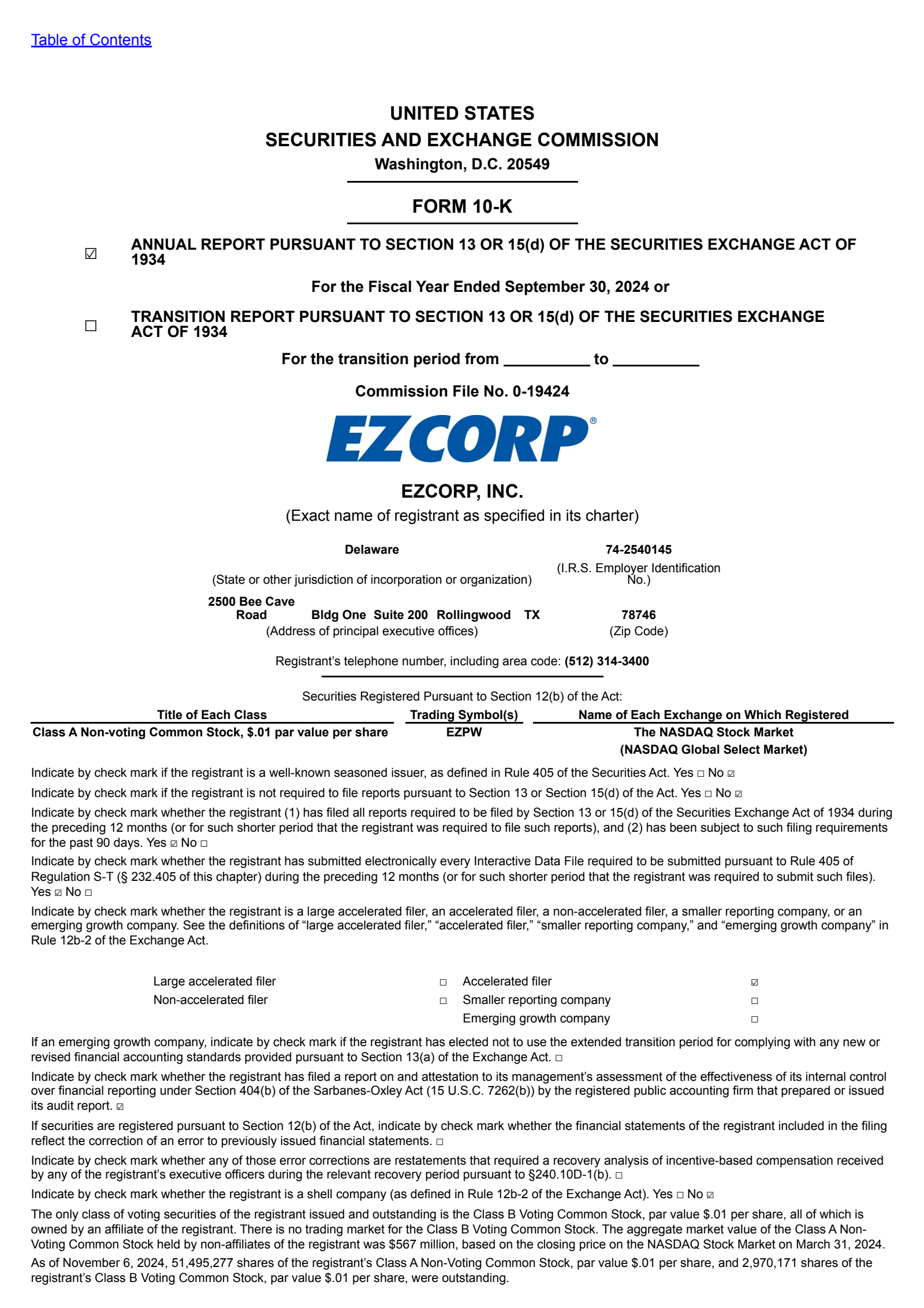 EZCORP's Q4 2024 Annual report