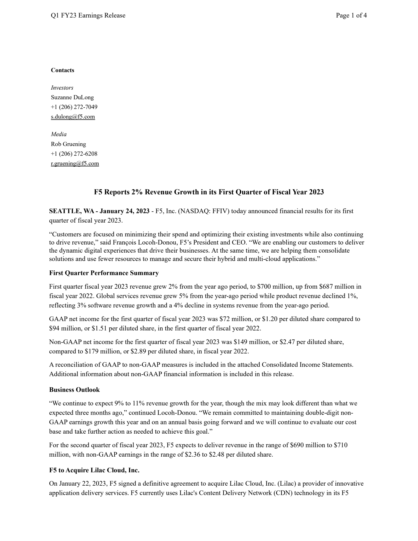 F5's Q1 2023 Earnings Release