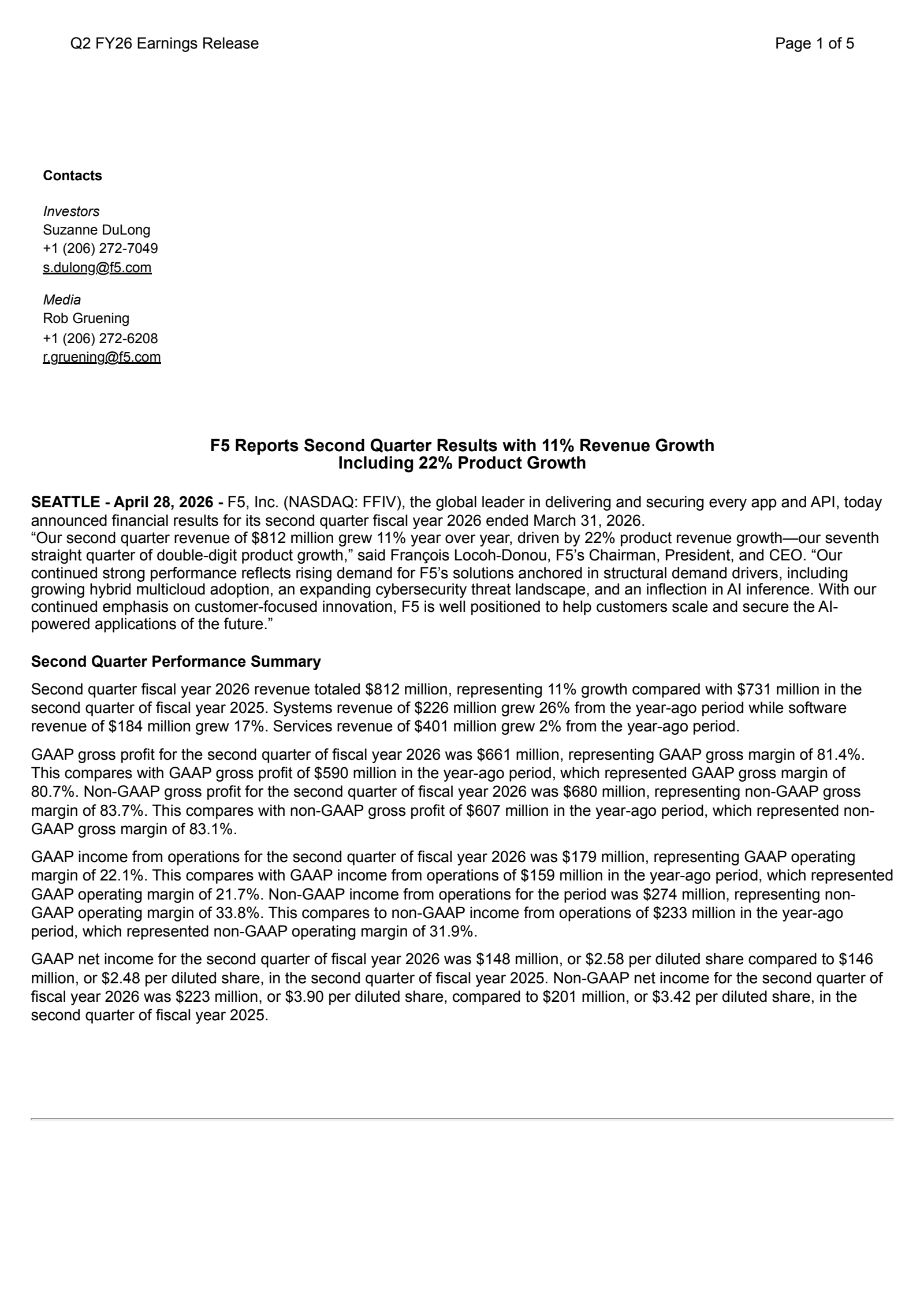 F5's Q2 2026 Press Release