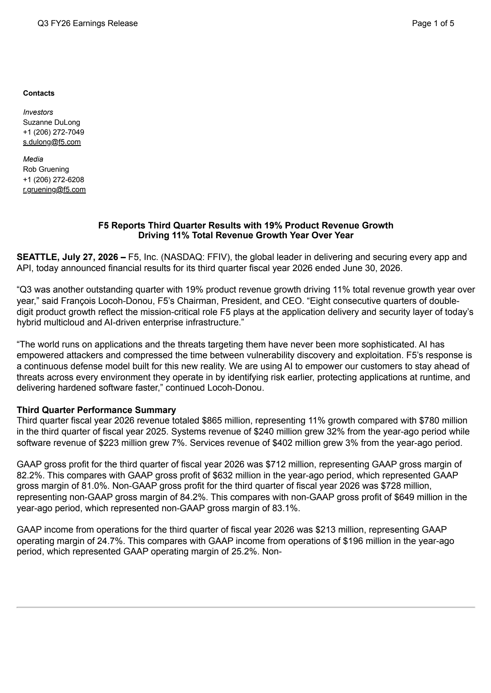 F5's Q3 2026 Press Release
