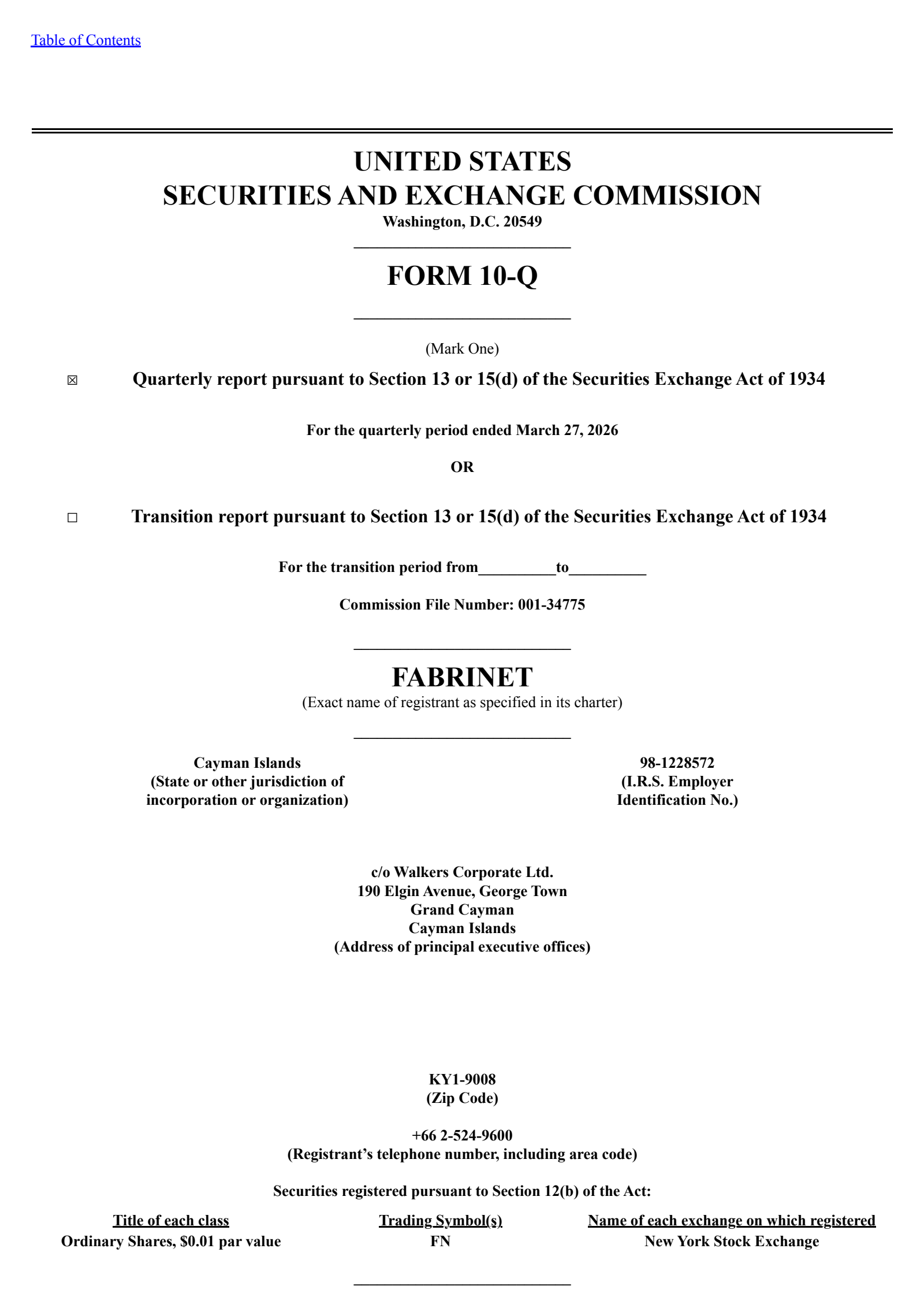 Fabrinet's Q3 2026 Quarterly report
