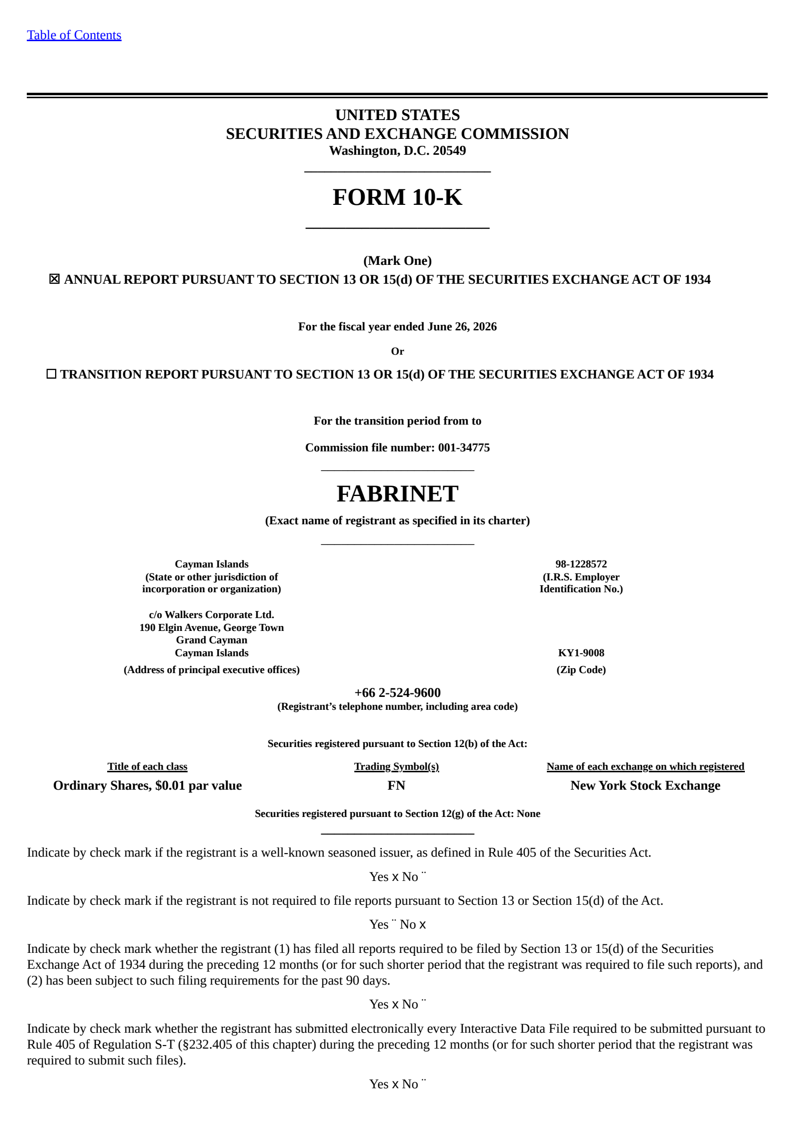 Fabrinet's Q4 2026 Annual report