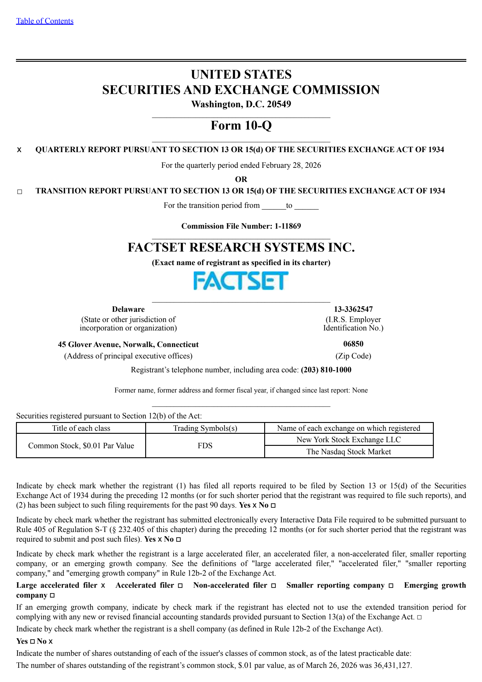 FactSet Research Systems' Q2 2026 Quarterly report