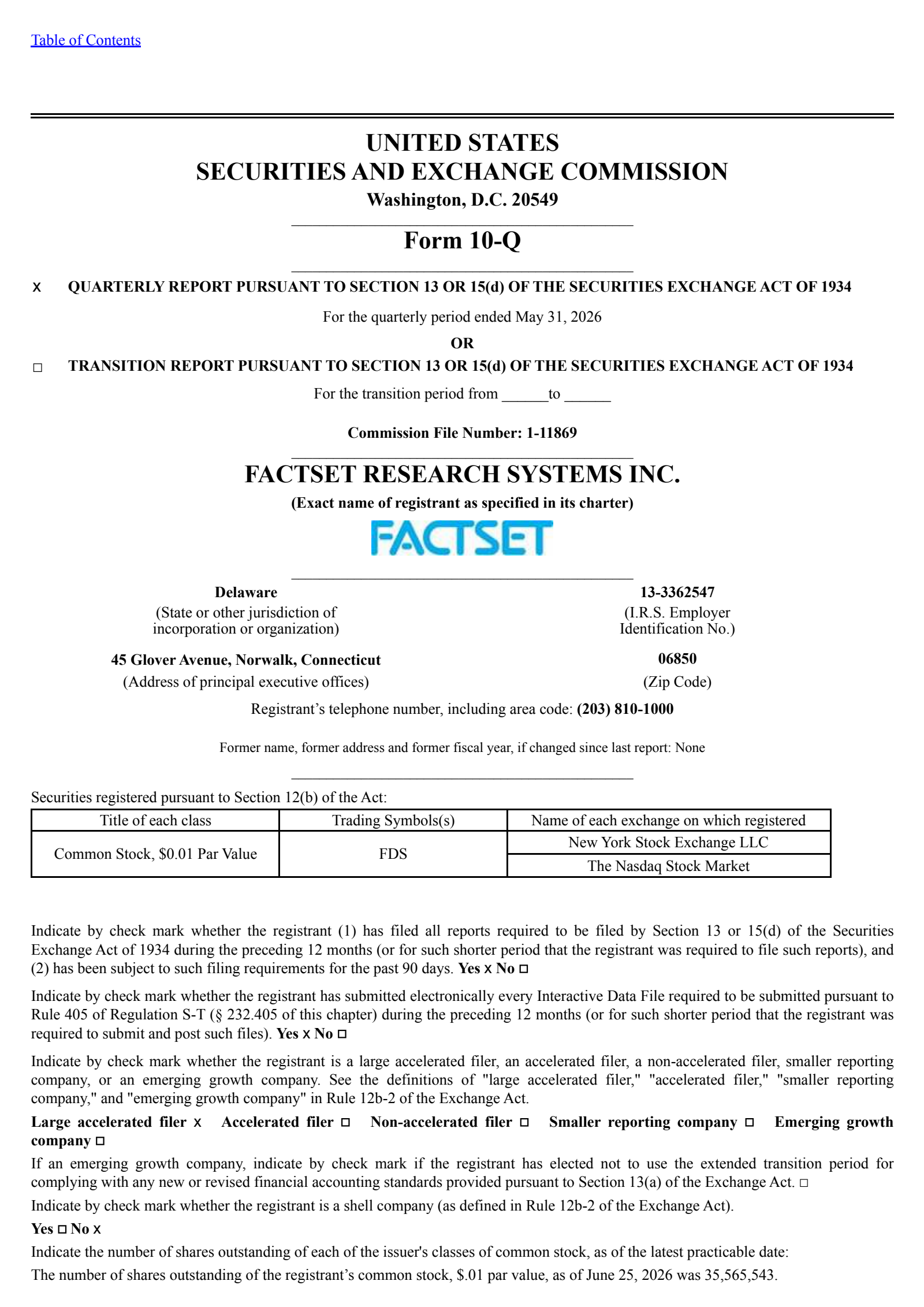 FactSet Research Systems' Q3 2026 Quarterly report