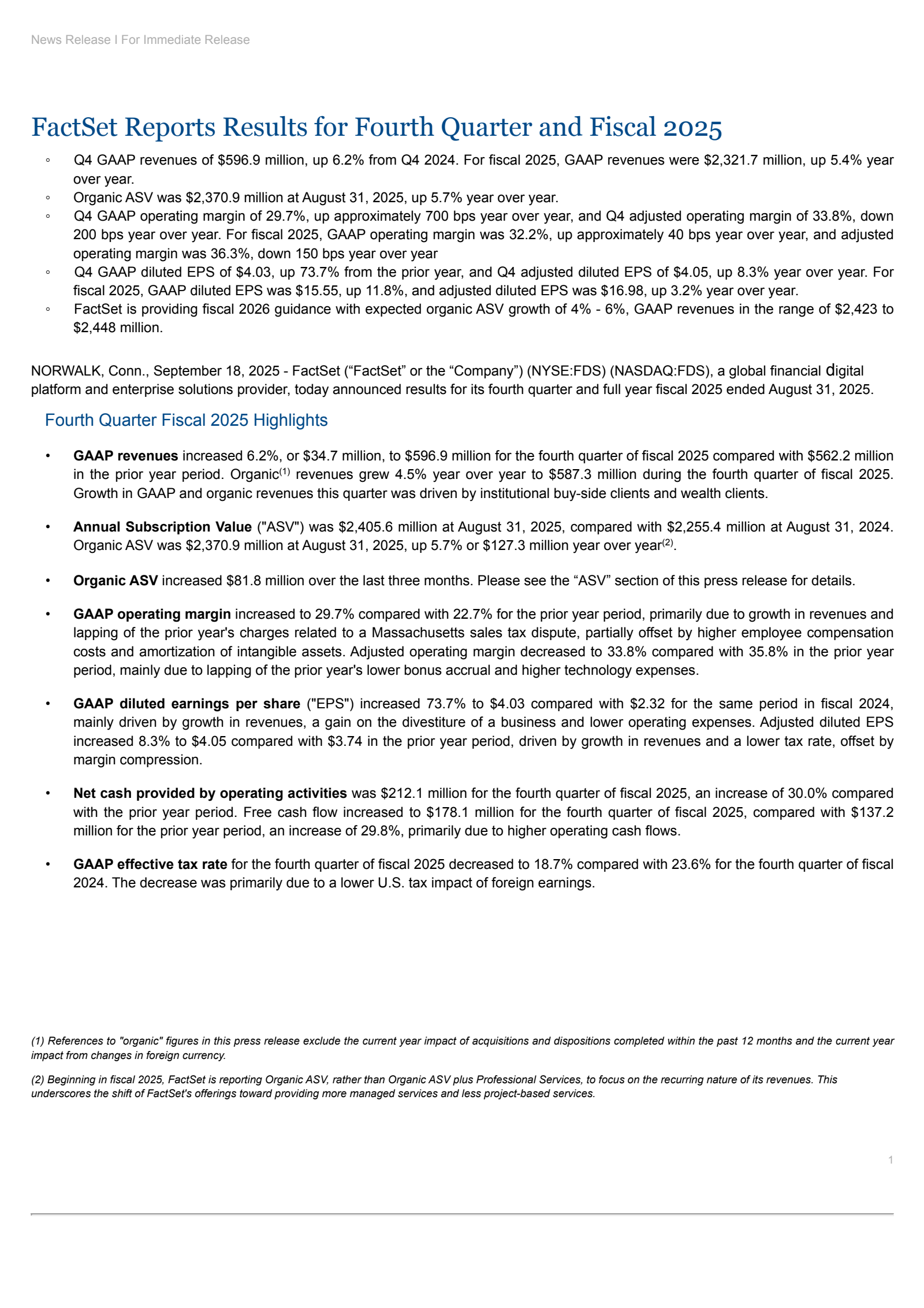 FactSet Research Systems' Q4 2025 Earnings Release