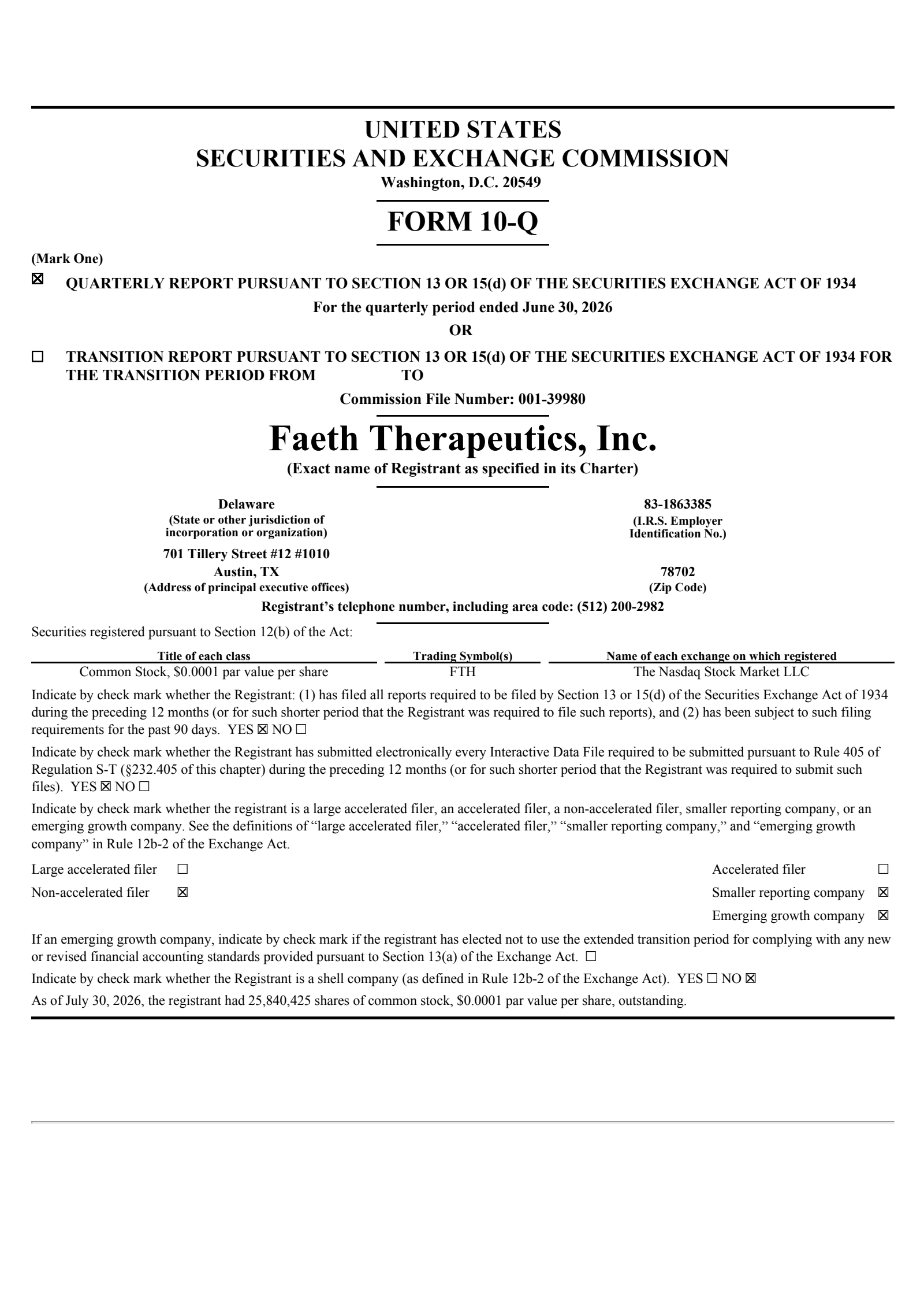 Sensei Biotherapeutics' Q2 2026 Quarterly report