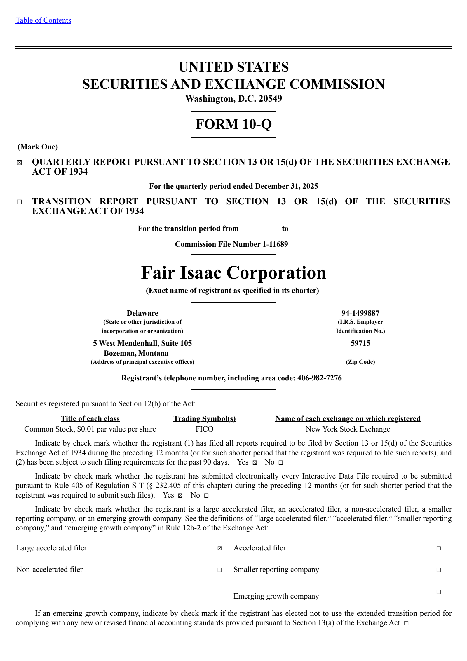 Fair Isaac's Q1 2026 Quarterly report