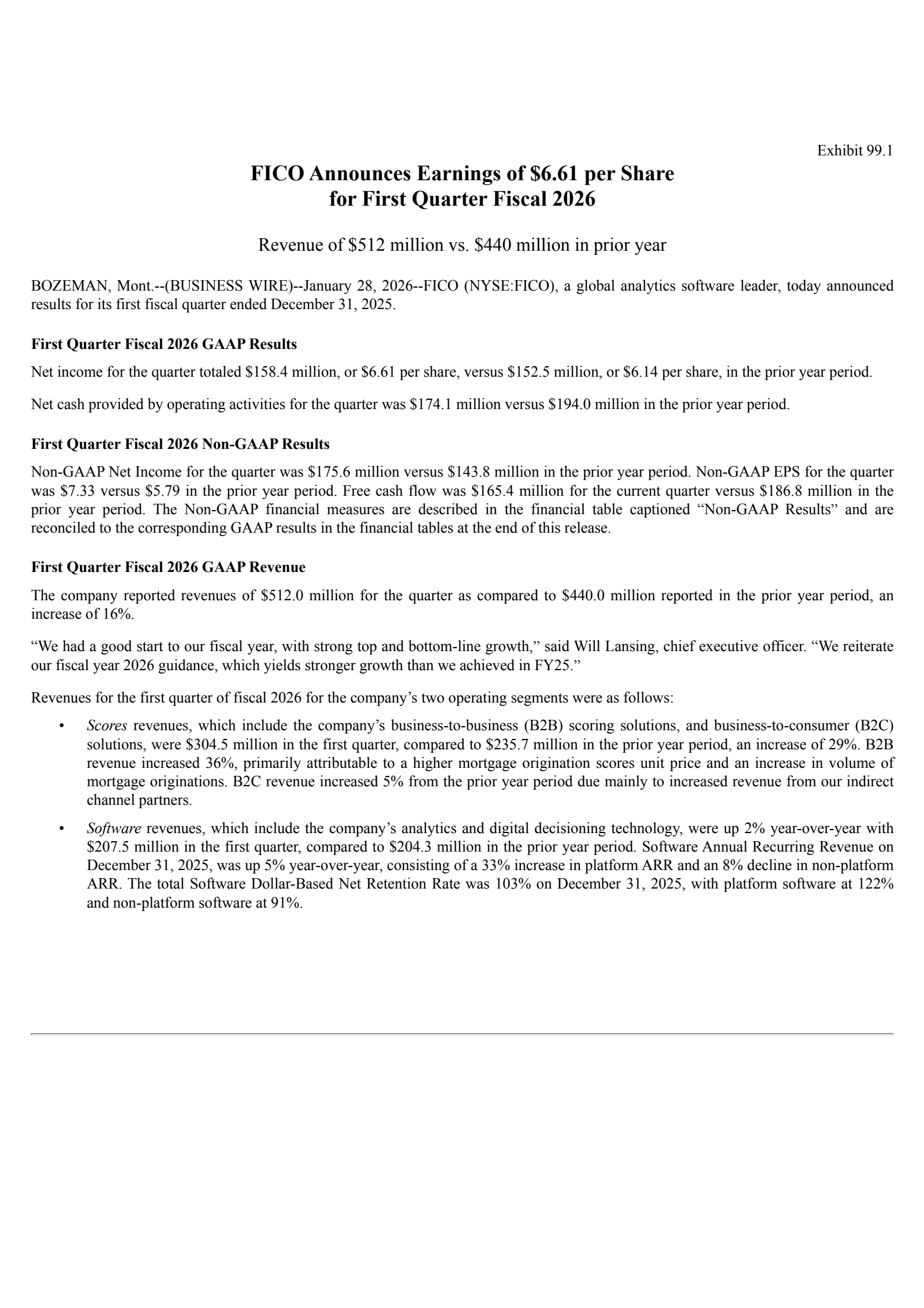 Fair Isaac's Q1 2026 Press Release