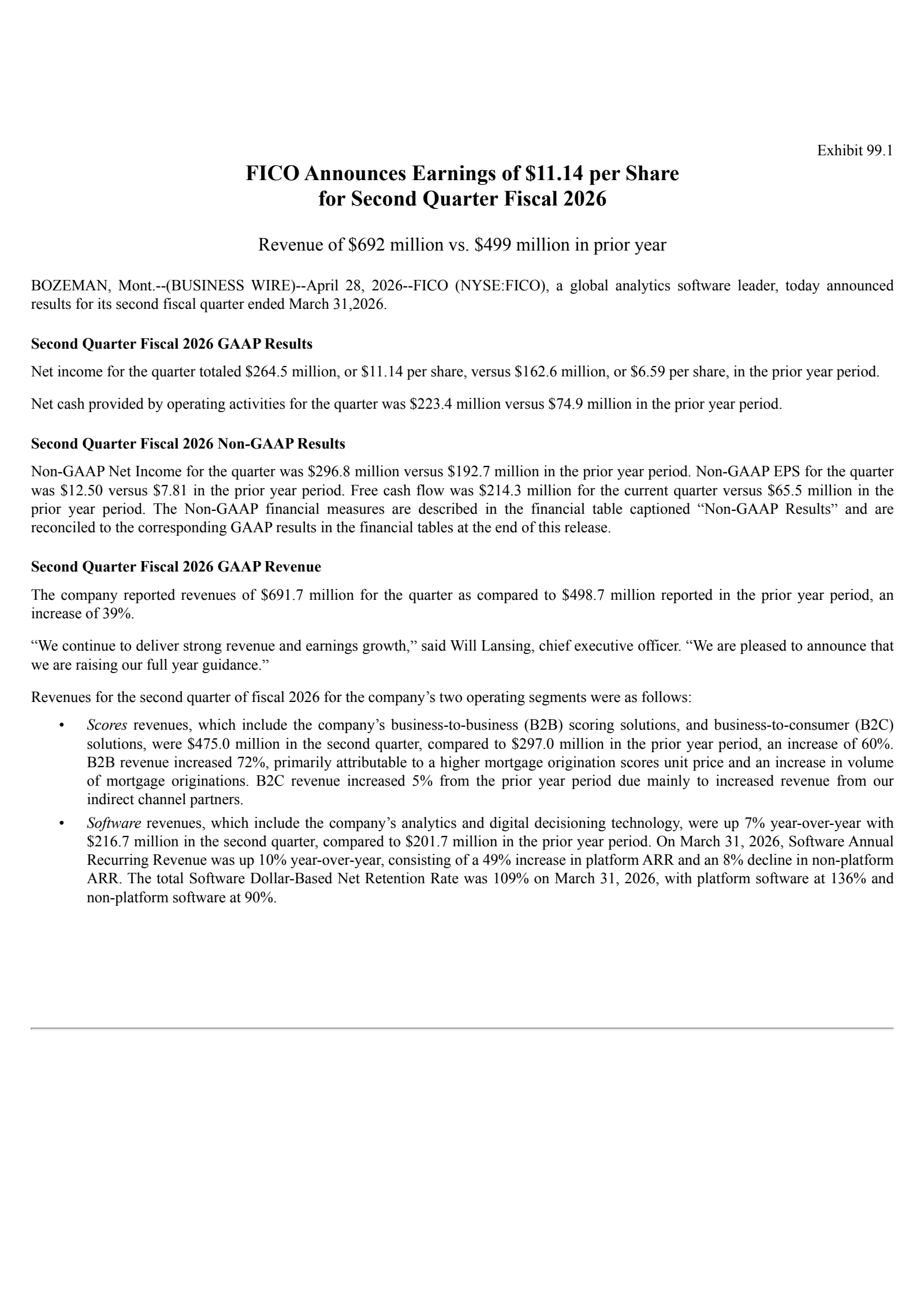 Fair Isaac's Q2 2026 Press Release