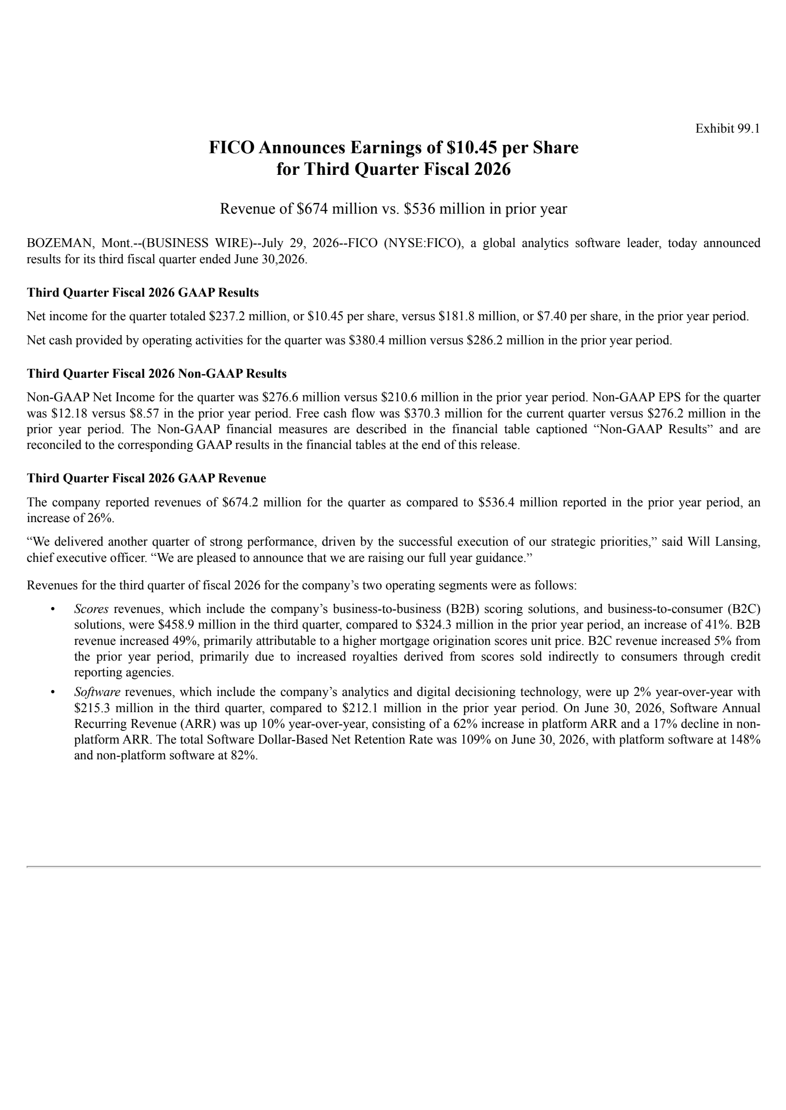 Fair Isaac's Q3 2026 Press Release