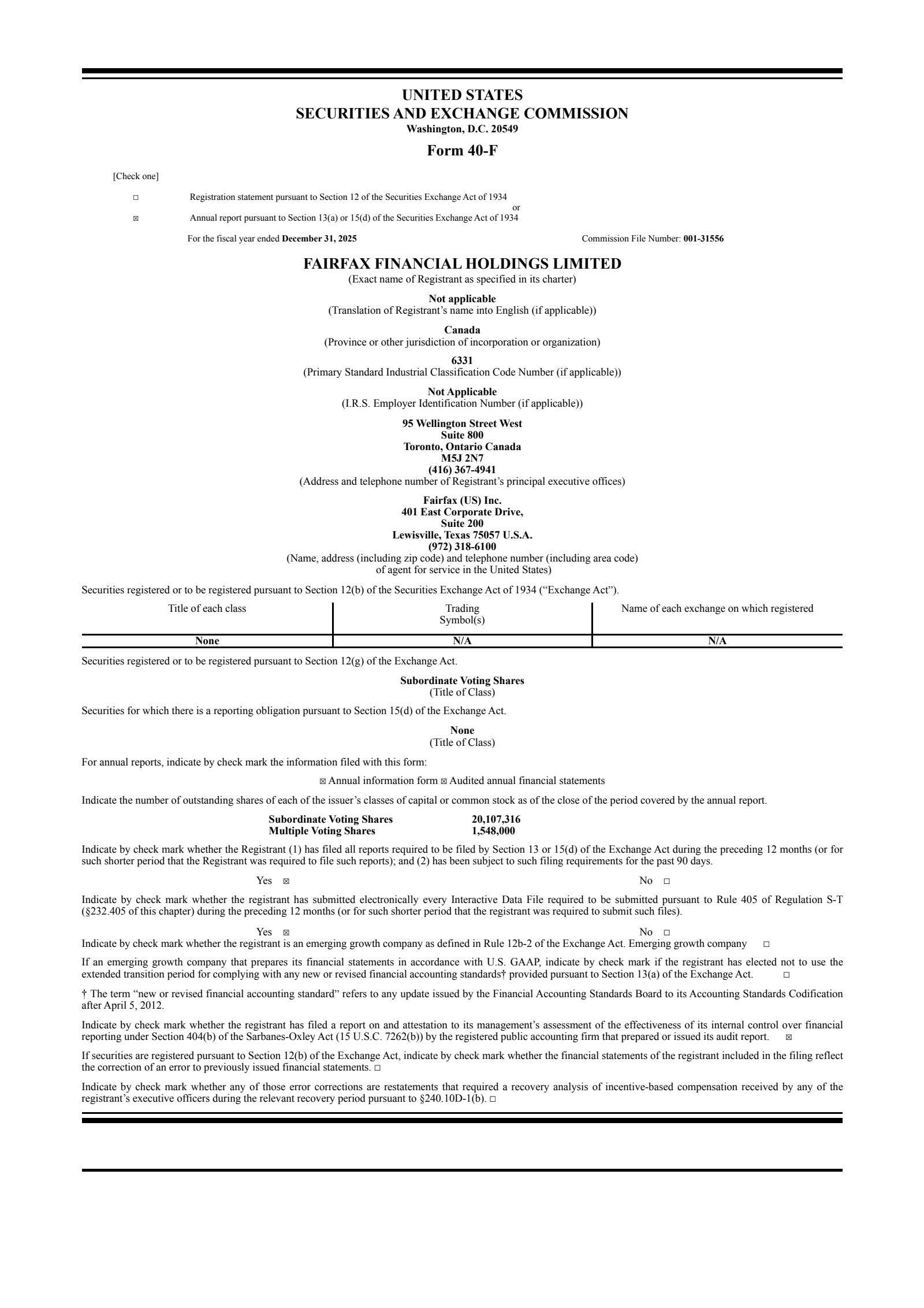 Fairfax Financial's Q4 2025 Annual report