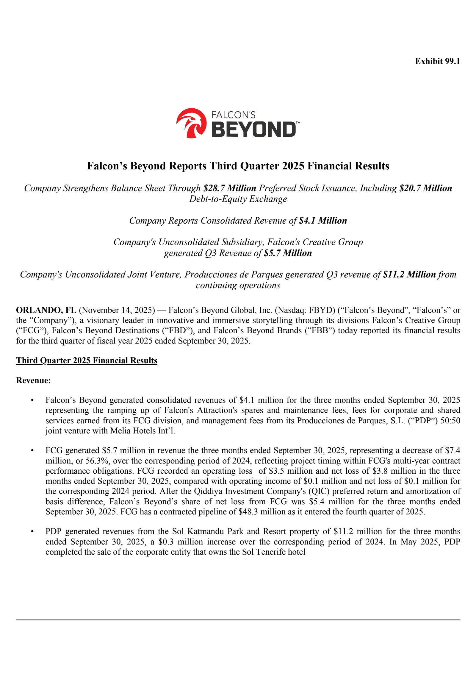 Falcon's Beyond Global's Q3 2025 Earnings Release