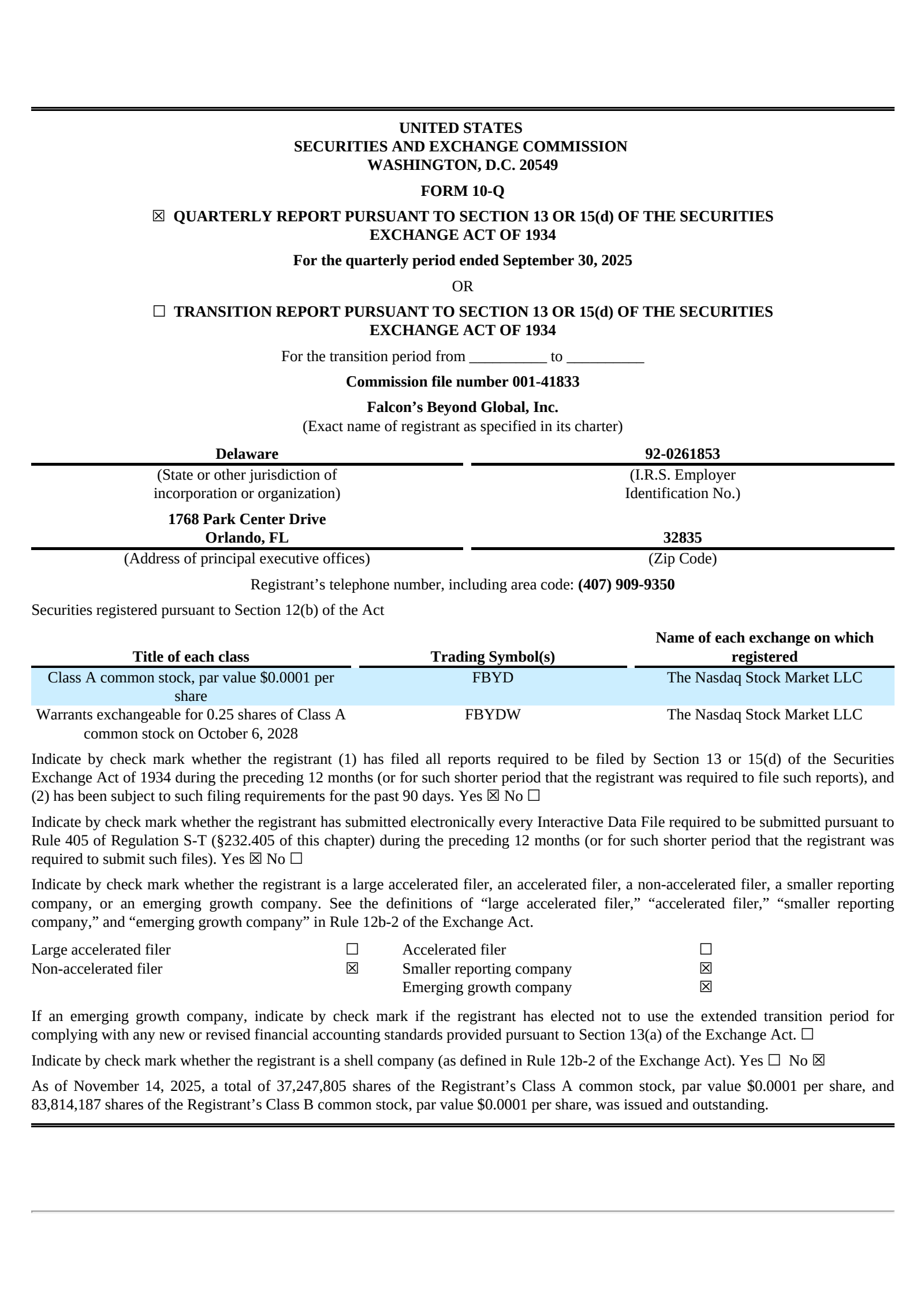 Falcon's Beyond Global's Q3 2025 Quarterly Report